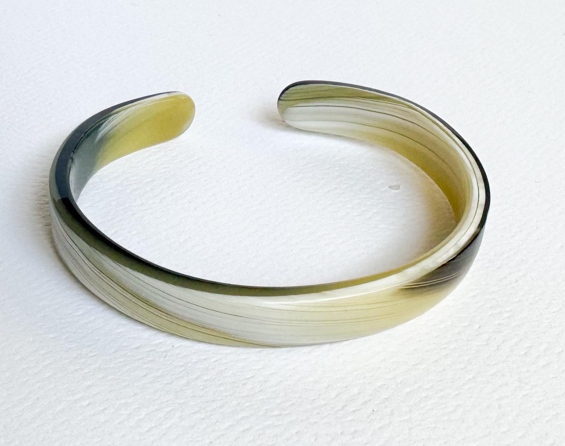 Skinny Horn Cuff Bracelet | Made From Italian Cellulose Acetate Handmade in the USA| Resin Cuff Bracelet, Green Ivory Horn Acrylic Cuff