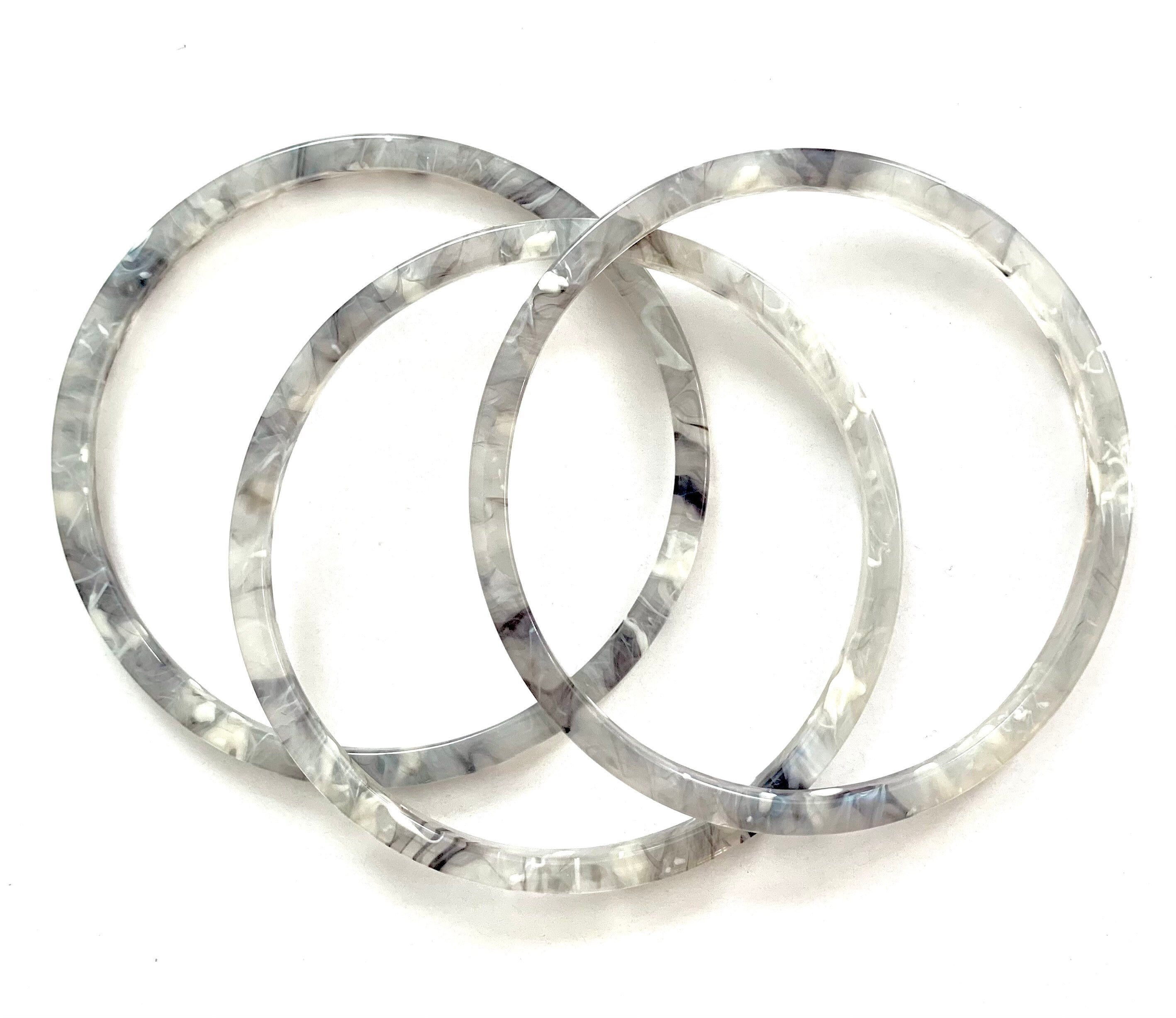 Three Skinny Gray Horn Bangle Bracelets Made From Italian Cellulose Acetate |Handmade in the USA| Acrylic Bangles | Gray Bangle Set