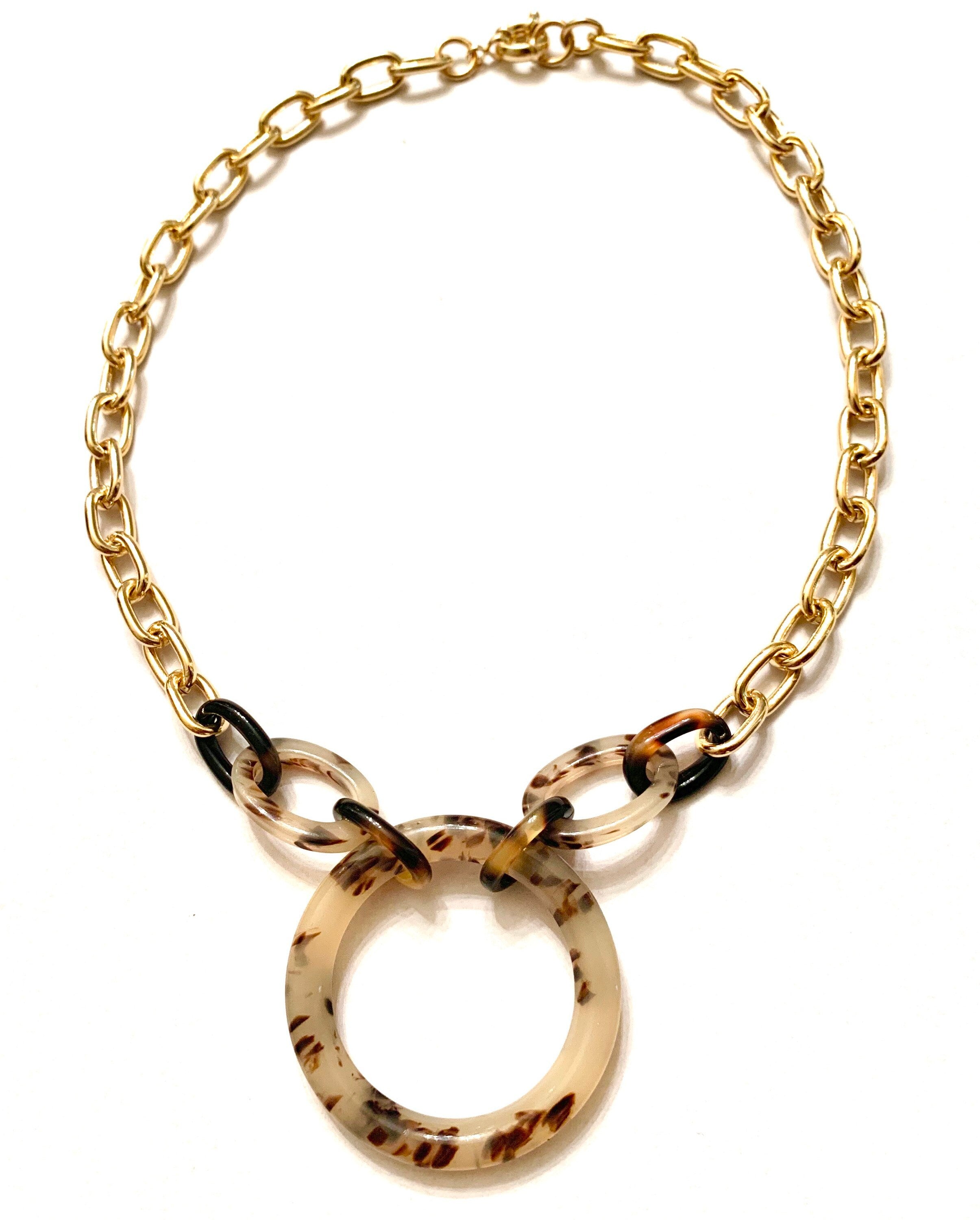 Blonde Tortoise Shell Choker Necklace on Chunky Gold Chain |Handmade From Vintage Italian Cellulose Acetate in the USA|