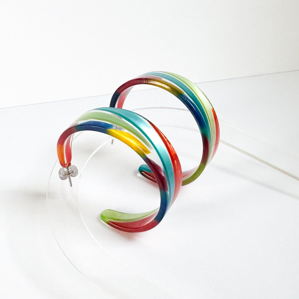 Candy Colored Tapered Hoop Earring Handmade in the USA from Italian Cellulose Acetate