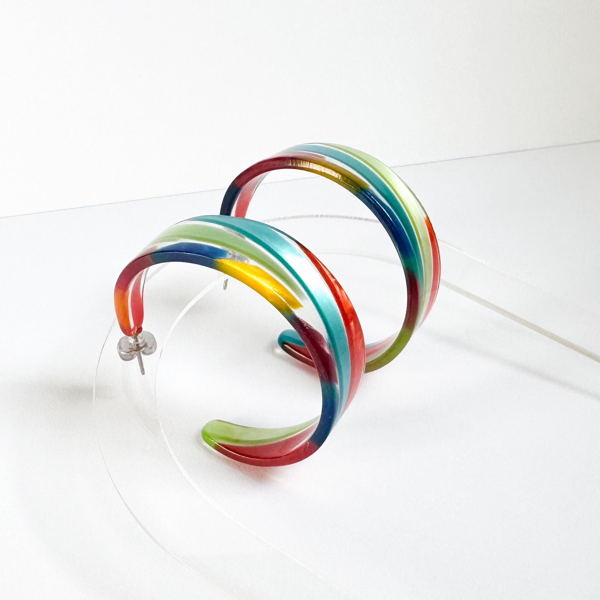 Candy Colored Tapered Hoop Earring Handmade in the USA from Italian Cellulose Acetate