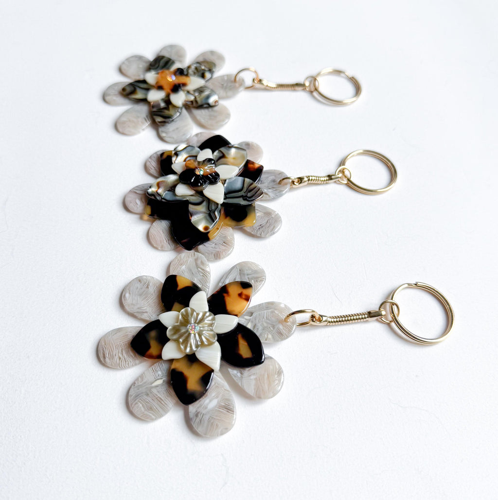 Flower Bag Charm Layered Floral Keychain Tortoise Shell Flower Keychain Charm Floral Bag Bling Handmade