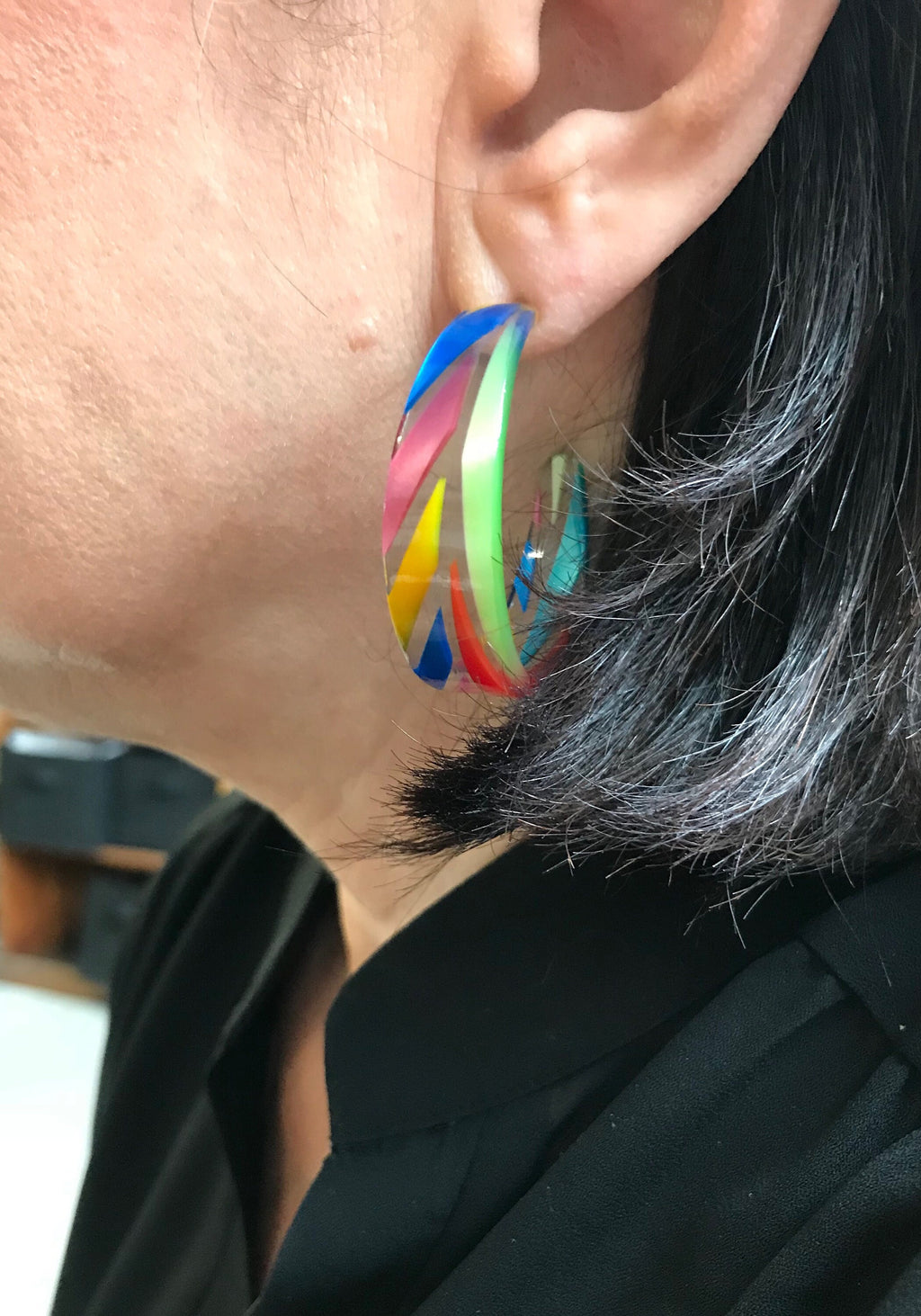 Candy Colored Tapered Hoop Earring Handmade in the USA from Italian Cellulose Acetate
