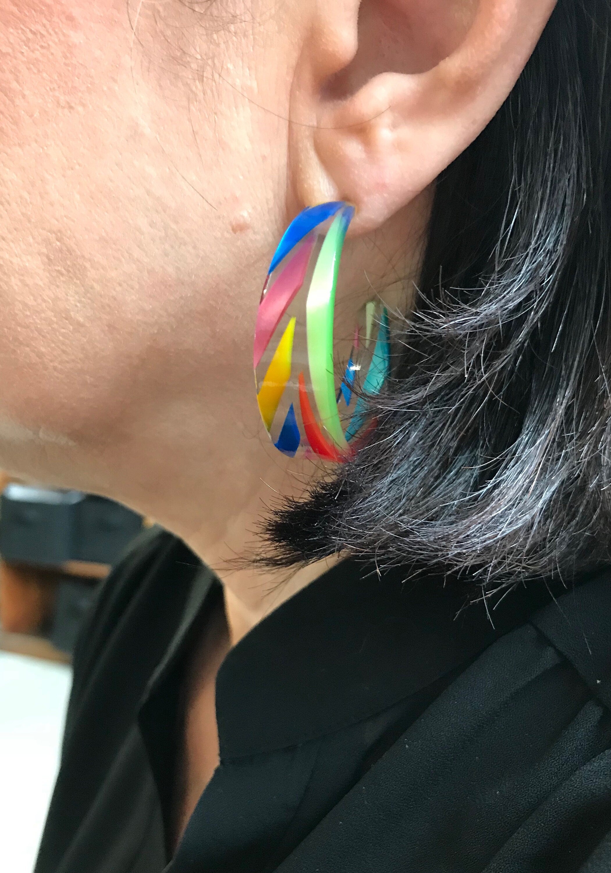 Candy Colored Tapered Hoop Earring Handmade in the USA from Italian Cellulose Acetate
