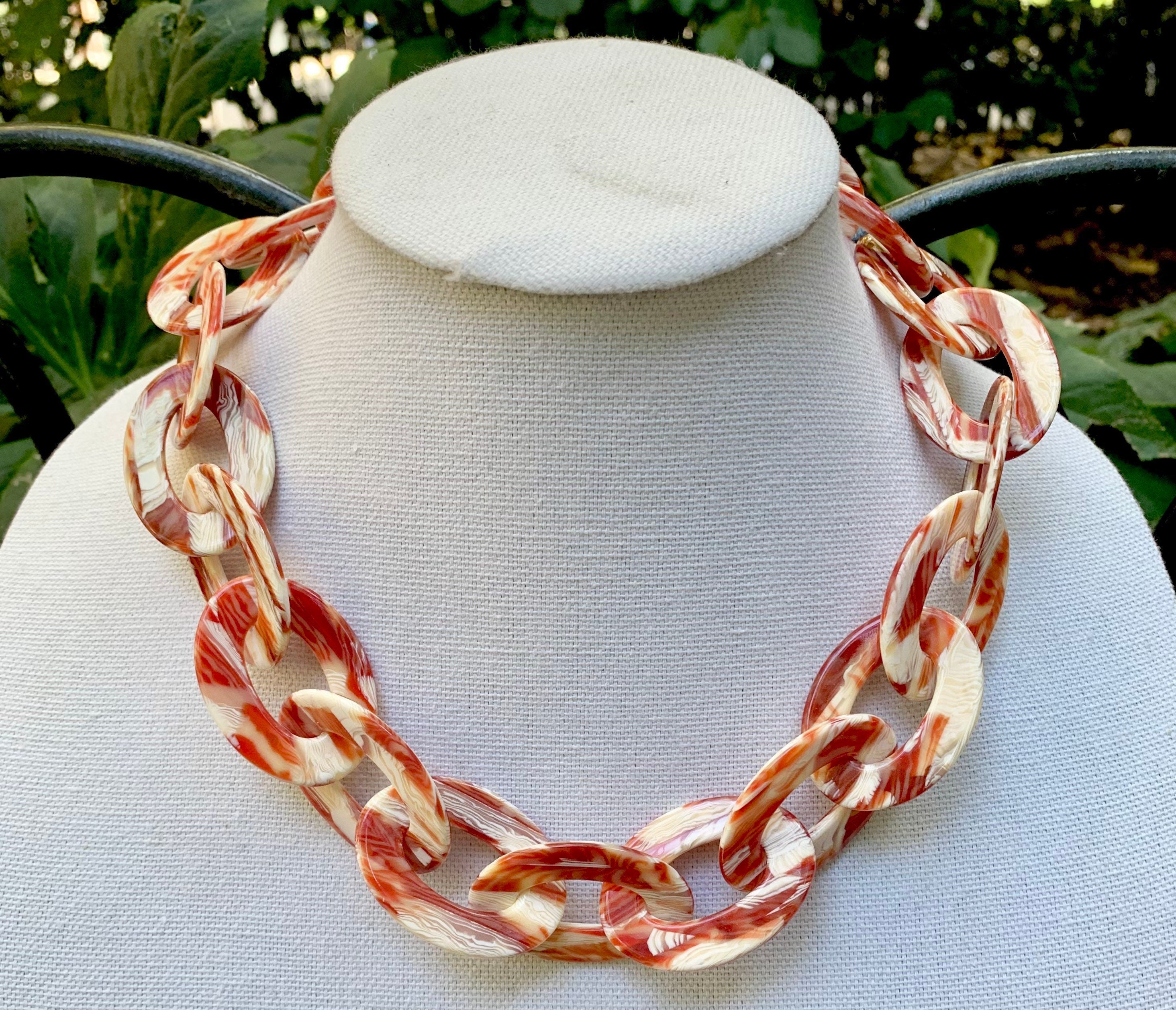 Chunky Lucite Chain Horn and Ivory Resin Link Chain Handmade from  Vintage  Italian Cellulose Acetate