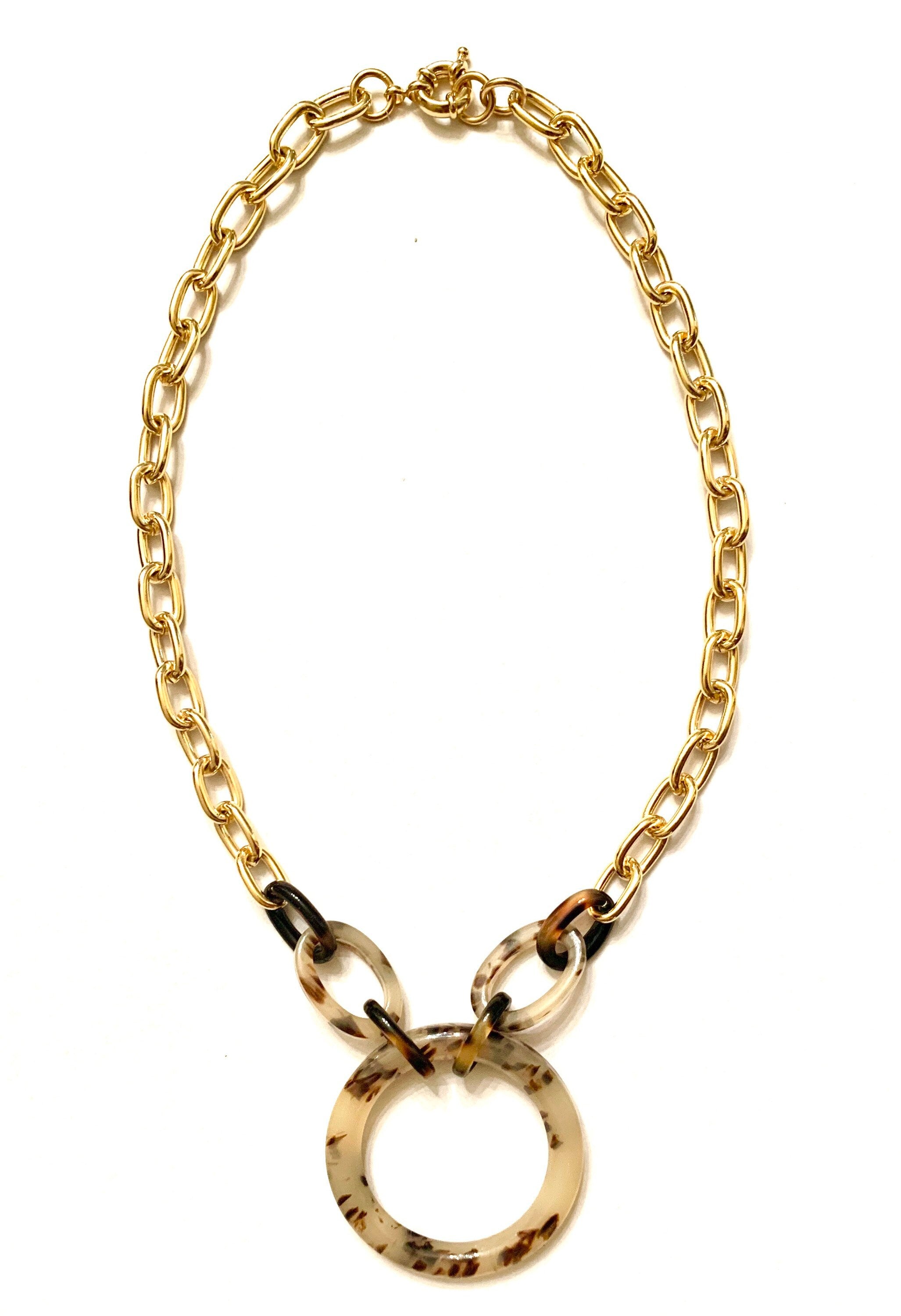 Blonde Tortoise Shell Choker Necklace on Chunky Gold Chain |Handmade From Vintage Italian Cellulose Acetate in the USA|