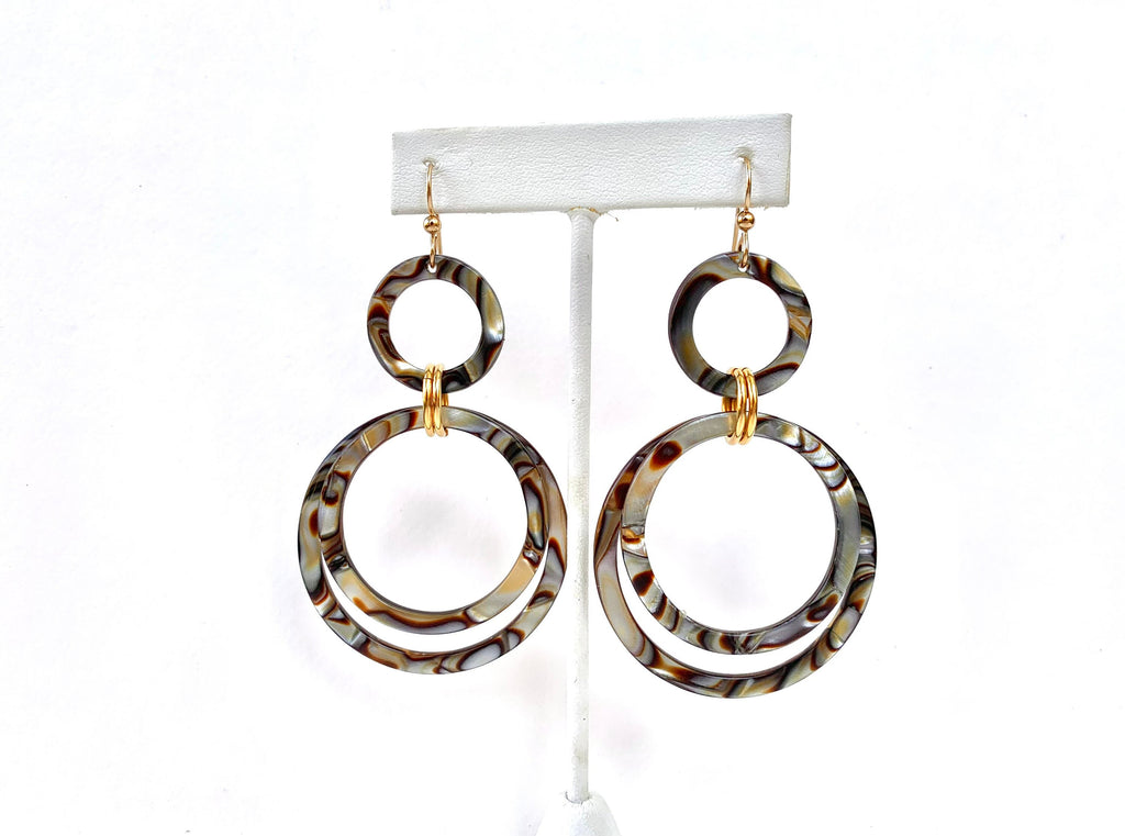 Circle Drop Earring Handmade Italian Cellulose Acetate Metallic Tortoise Statement Earring Acrylic Drop Earring