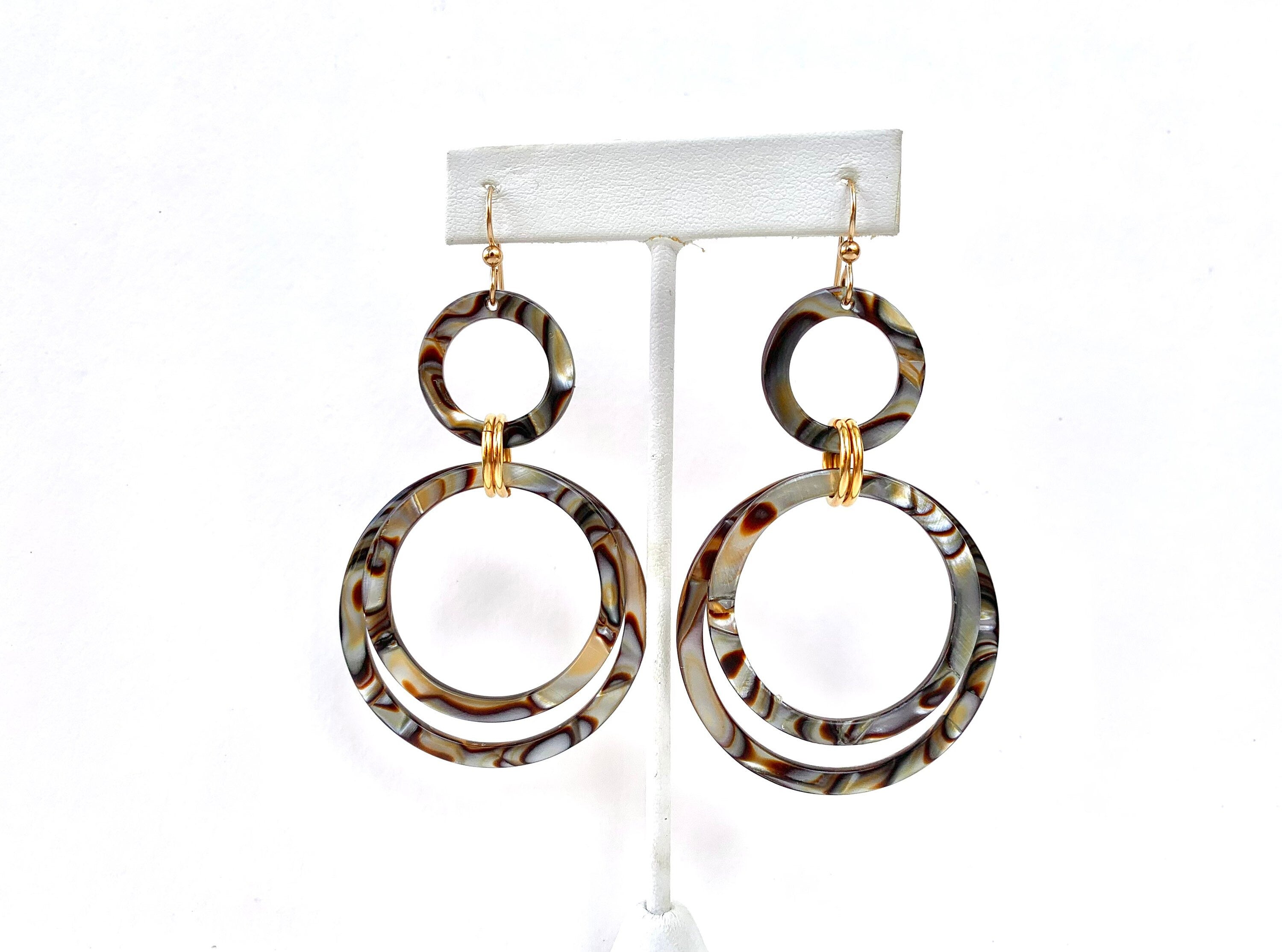 Circle Drop Earring Handmade Italian Cellulose Acetate Metallic Tortoise Statement Earring Acrylic Drop Earring