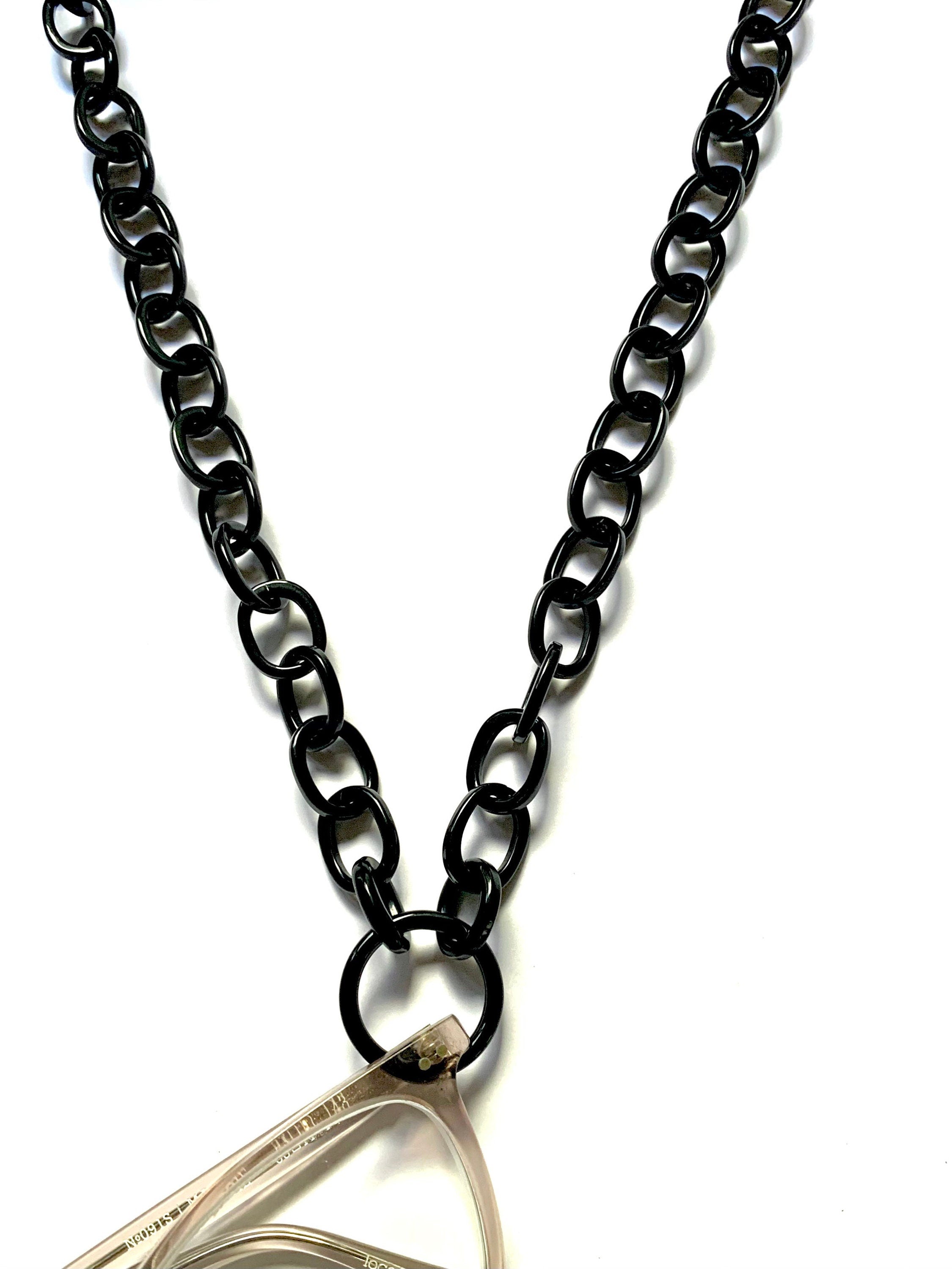 33" Solid Black Glasses Necklaces with 1" Loop| Handmade in NYC From Italian Cellulose Acetate