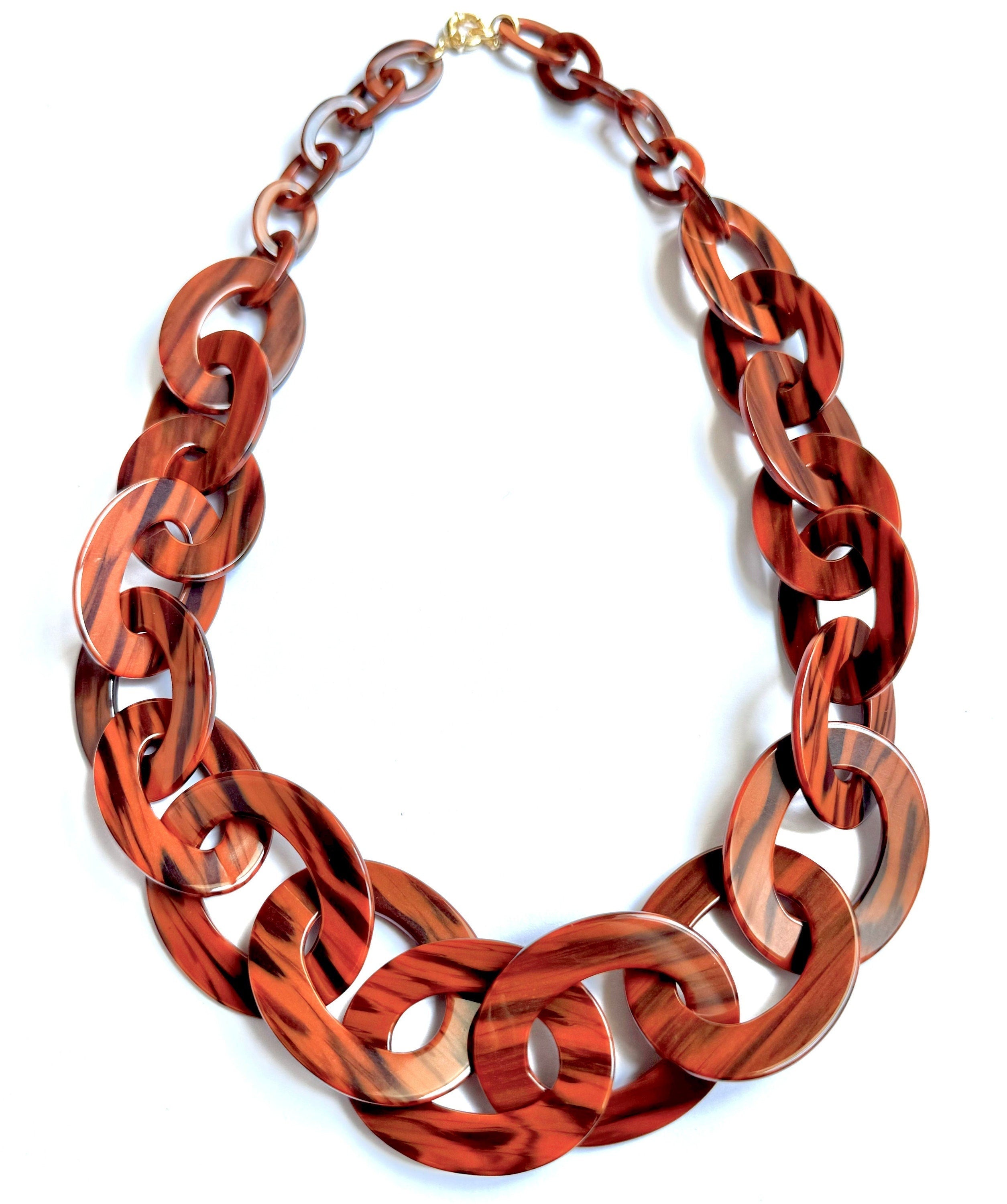 Italian Cellulose Acetate Graduating Links Chain 28" Necklace in Burnt Siena |Spice Colored Chunky Resin Chain| Handmade in the USA|