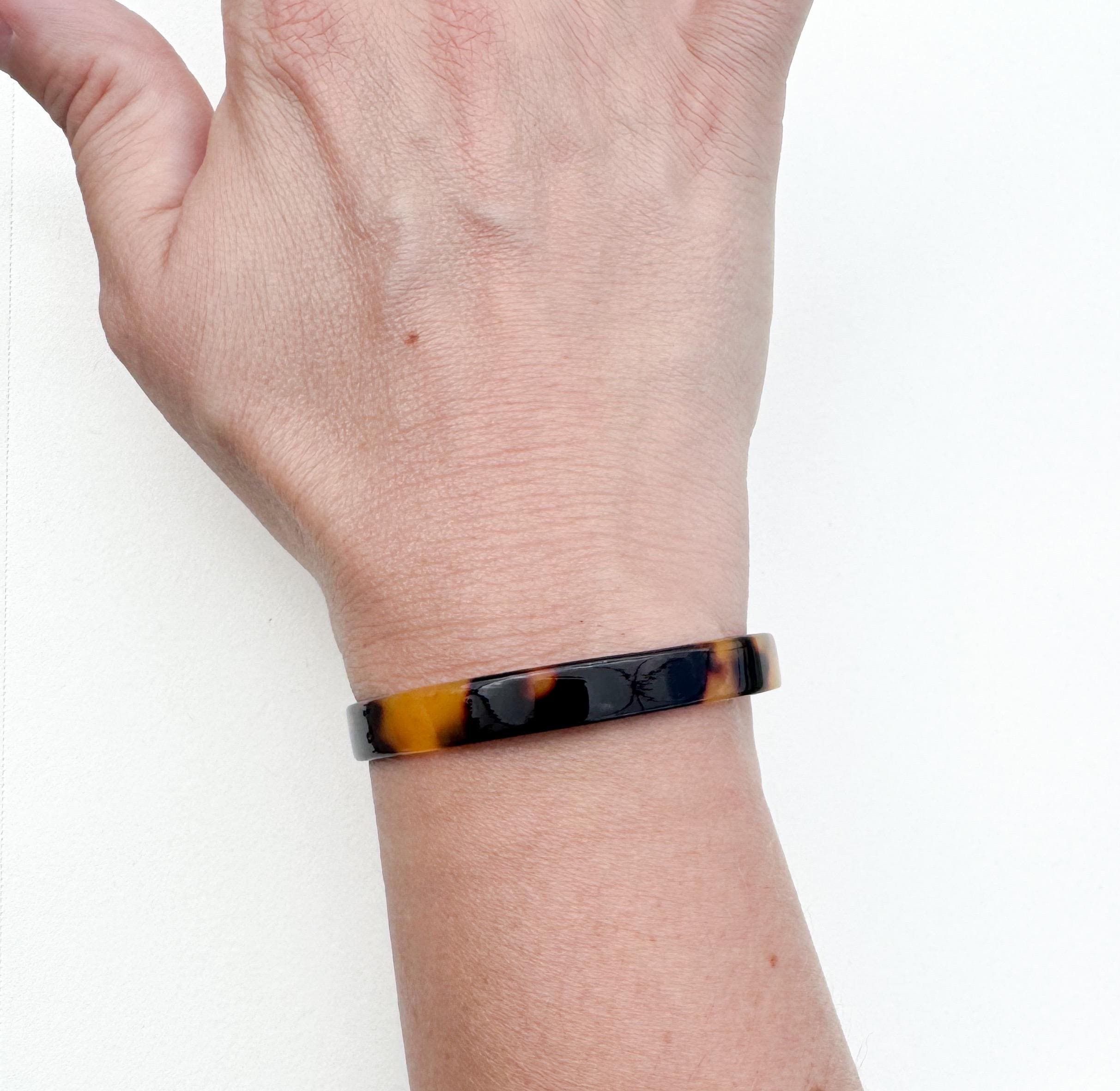 Skinny Dainty Tortoise Shell Cuff Bracelet Stackable Cuff Bracelet Handmade From Italian Cellulose Acetate Thin Resin Cuff Bracelet