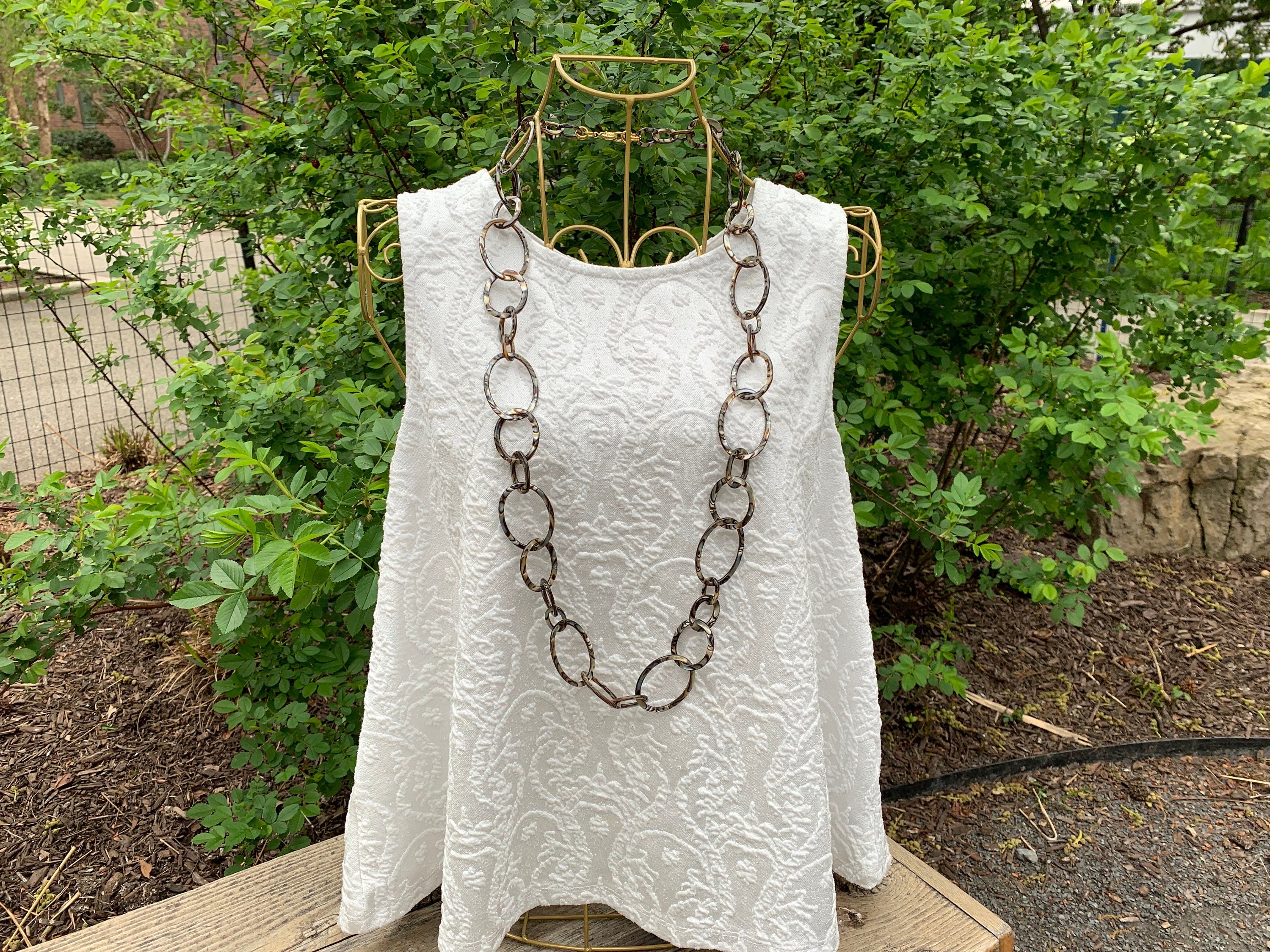 38" Graduating Link Metallic Swirl Chain Necklace Made From Italian Cellulose Acetate  |Handmade in the USA|