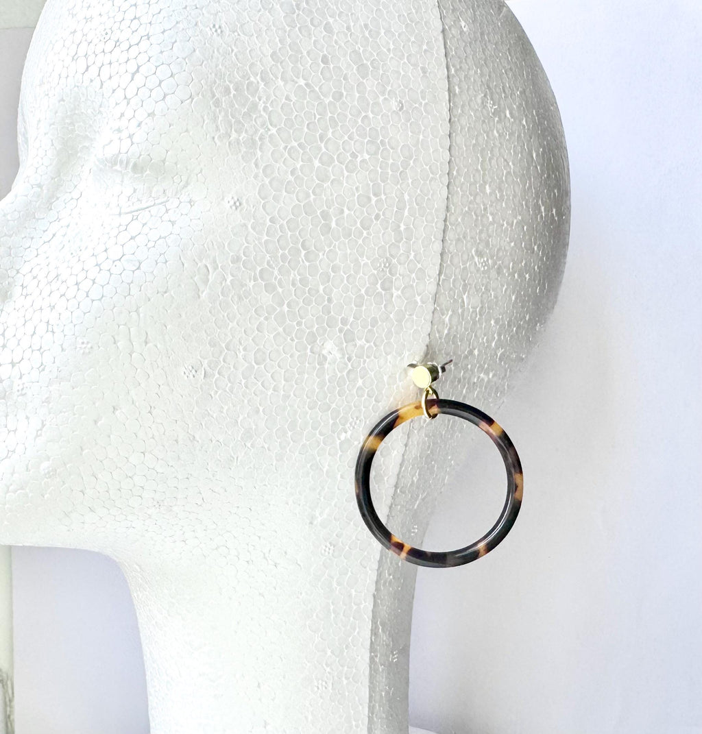 The 'Elena' Tortoise Hoop Earring Tortoise Shell Circle Drop Earring with Gold Post Handmade in NYC