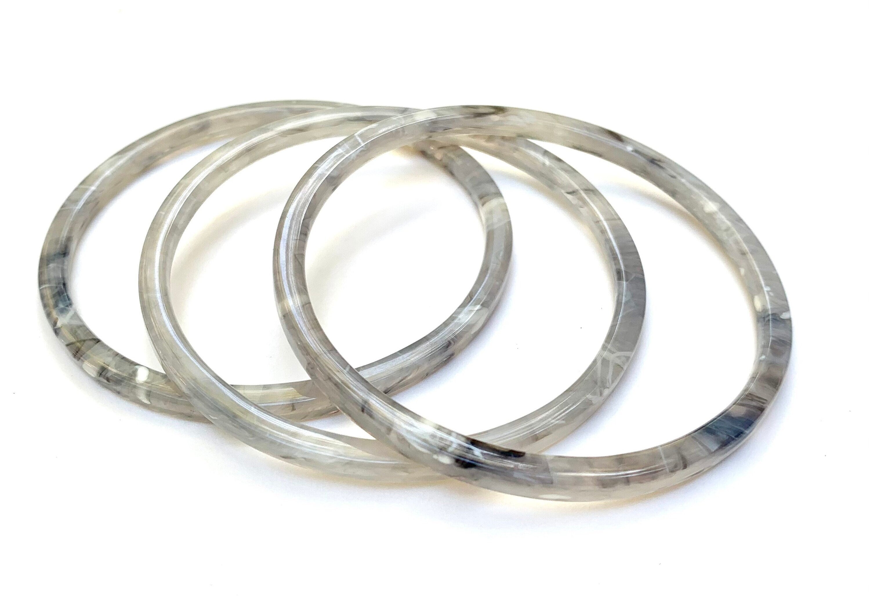 Three Skinny Gray Horn Bangle Bracelets Made From Italian Cellulose Acetate |Handmade in the USA| Acrylic Bangles | Gray Bangle Set