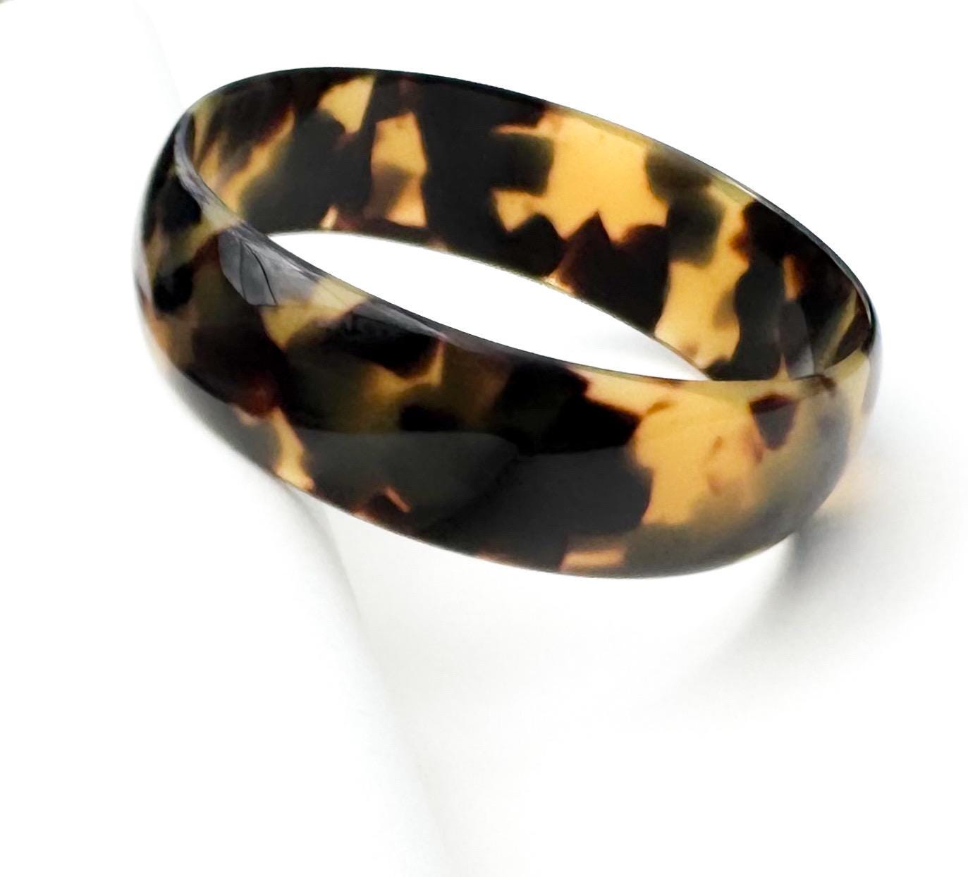 Chunky Tortoise Shell Bangle Bracelet Hand Crafted from Italian Cellulose Acetate