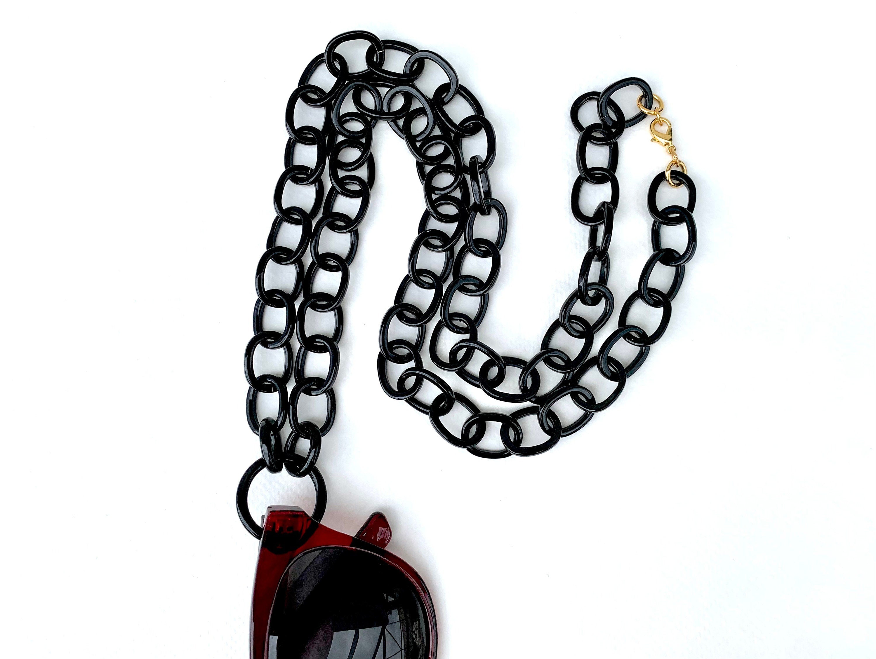 33" Solid Black Glasses Necklaces with 1" Loop| Handmade in NYC From Italian Cellulose Acetate
