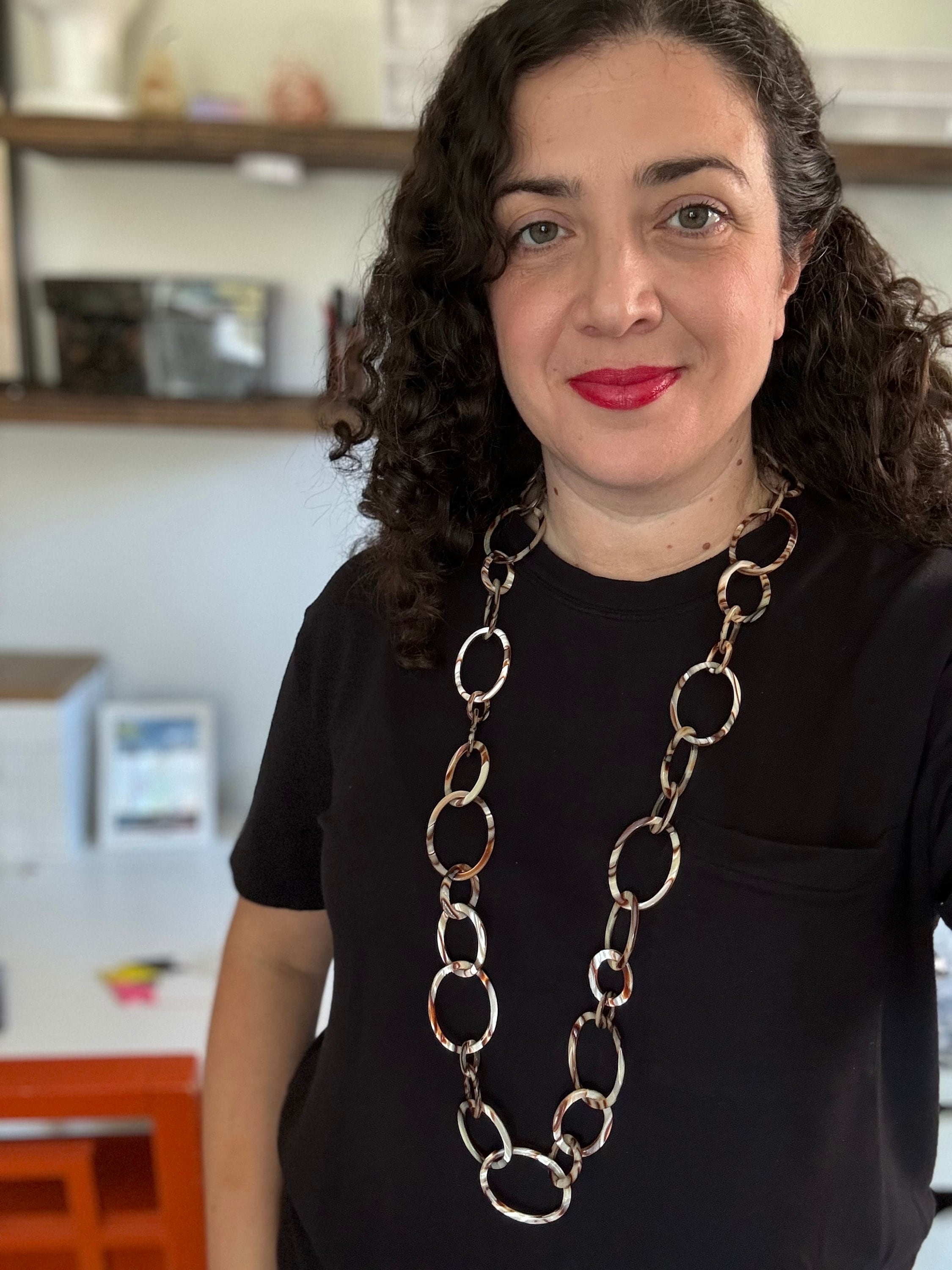 38" Graduating Link Metallic Swirl Chain Necklace Made From Italian Cellulose Acetate  |Handmade in the USA|