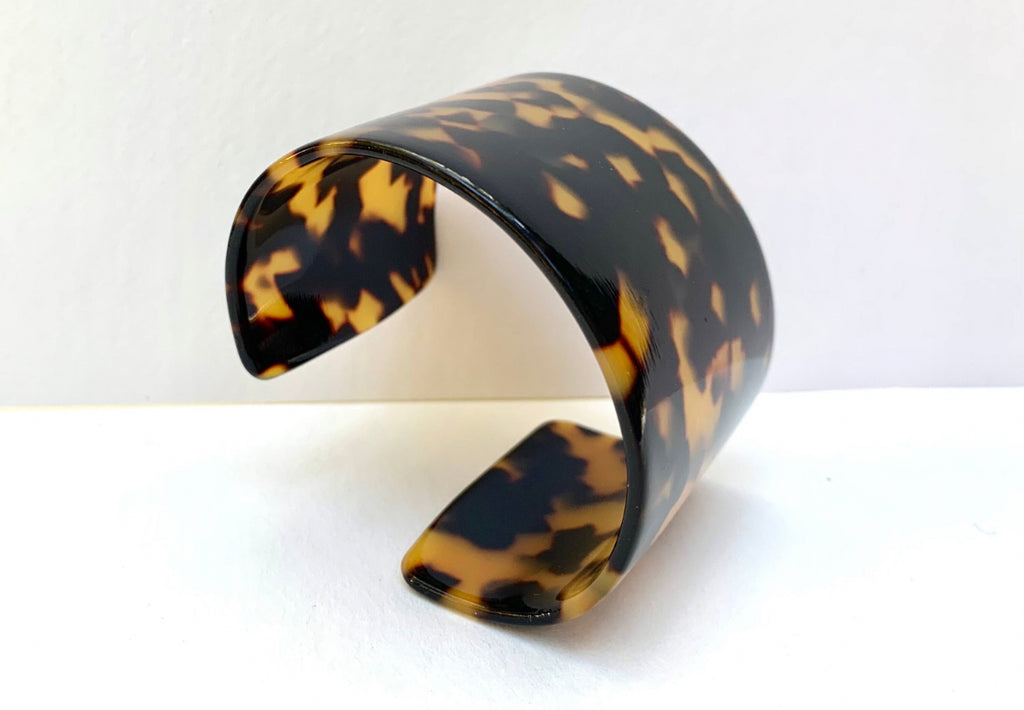 Tortoise Shell Cuff Bracelet 2" Wide Solid Tortoise Cuff Handmade in NYC From Italian Cellulose Acetate