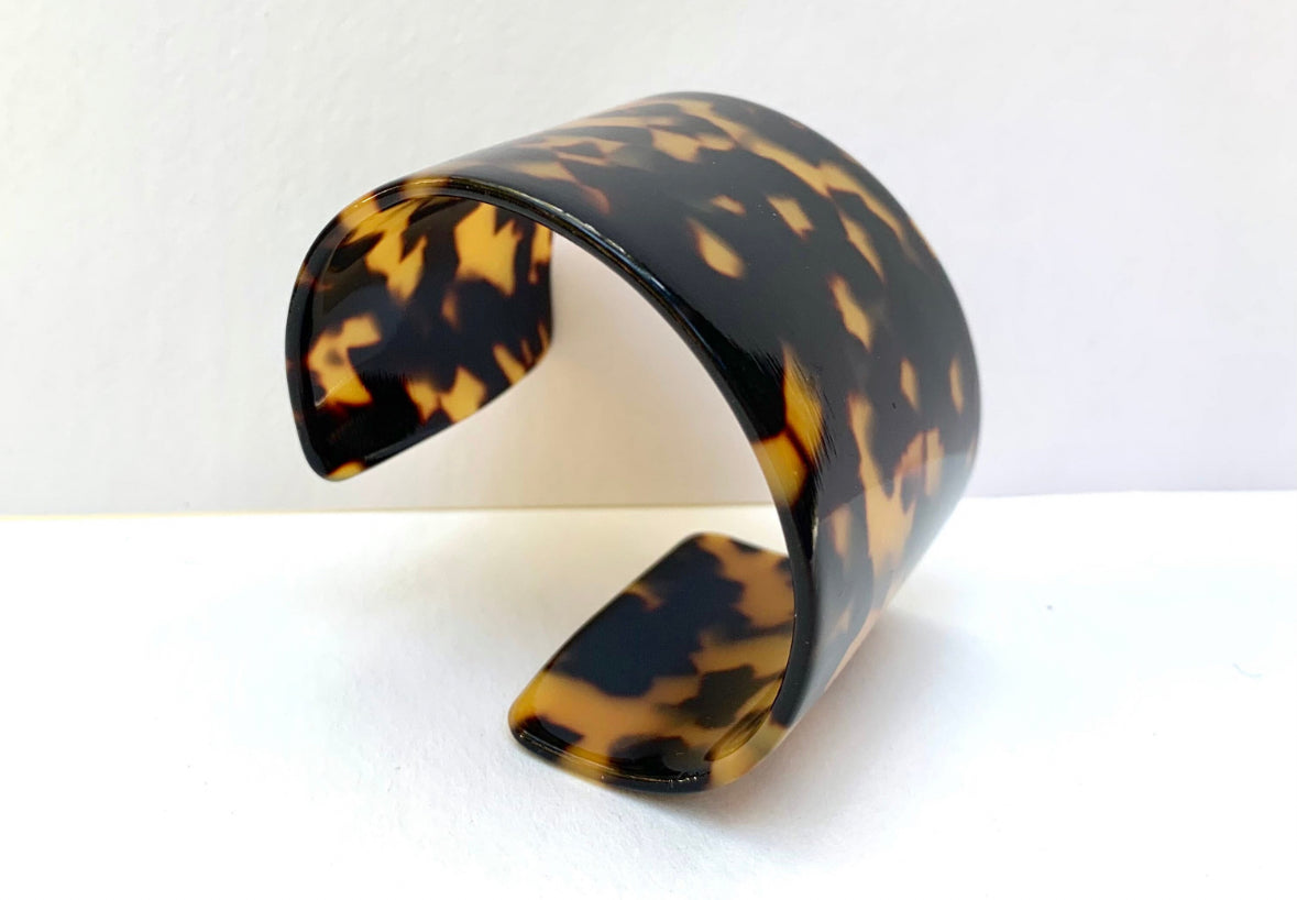 Tortoise Shell Cuff Bracelet 2" Wide Solid Tortoise Cuff Handmade in NYC From Italian Cellulose Acetate