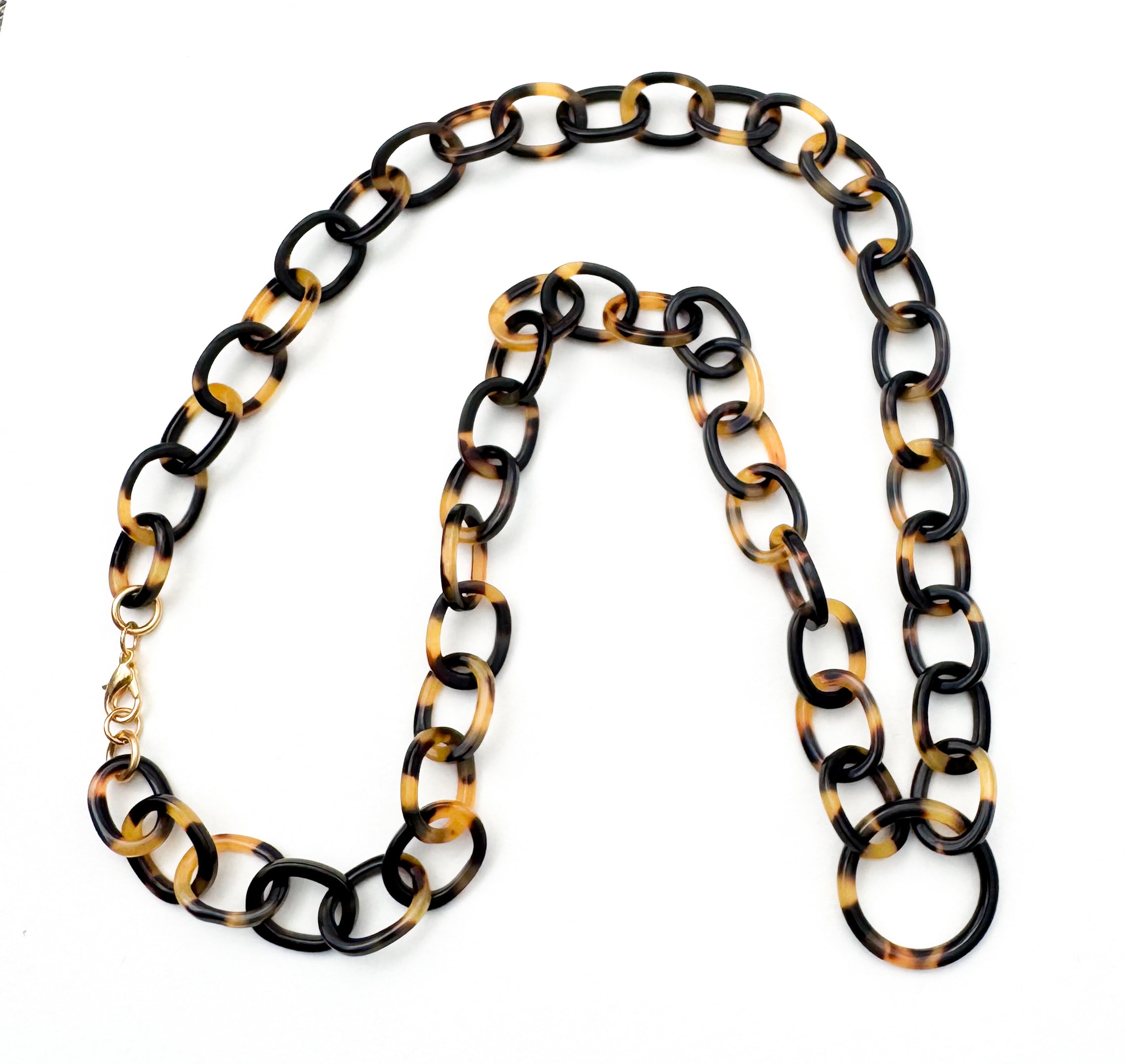 Tortoise Shell Eyeglass Chain Necklace With Loop: Fine Italian Cellulose Acetate, Handmade in NYC