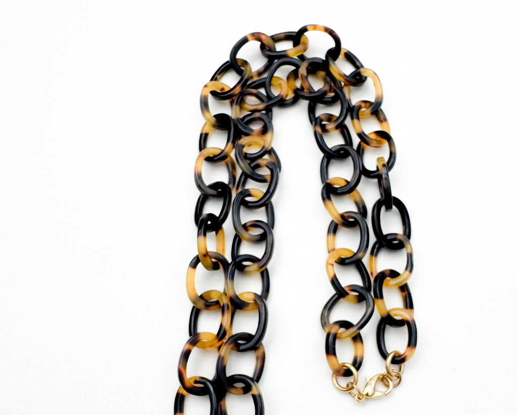 Tortoise Shell Eyeglass Chain Necklace With Loop: Fine Italian Cellulose Acetate, Handmade in NYC