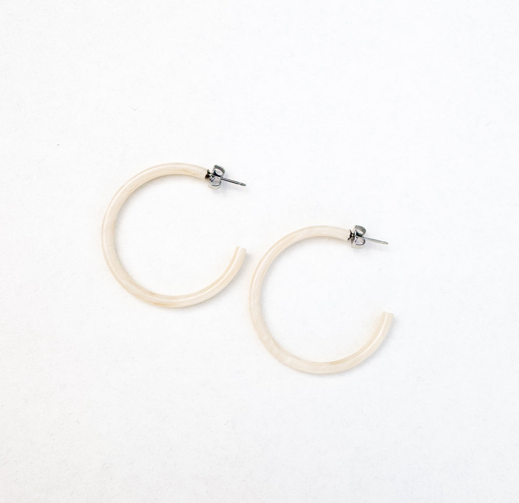 1.5” Light Horn Skinny Hoop Hearring Handmade in NYC From Italian Cellulose Acetate
