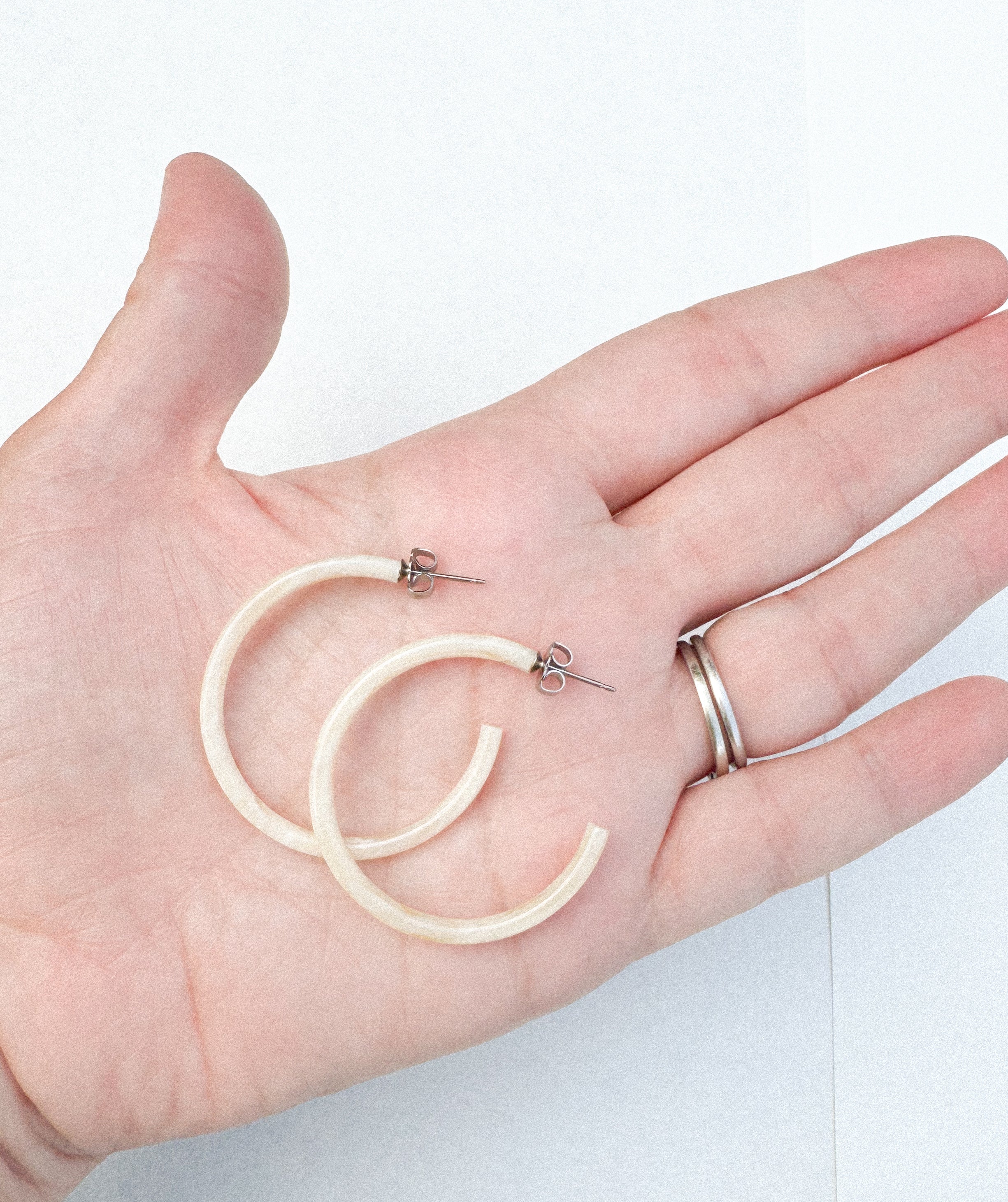 1.5” Light Horn Skinny Hoop Hearring Handmade in NYC From Italian Cellulose Acetate