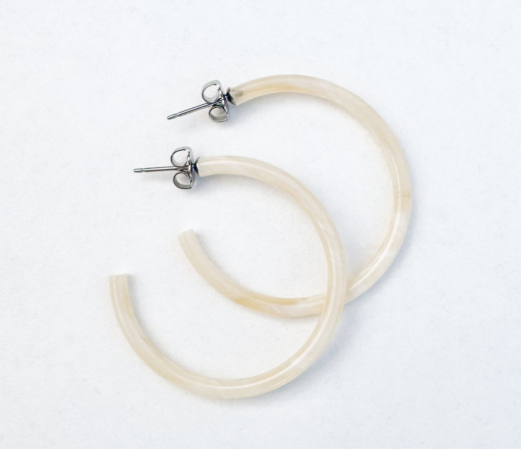 1.5” Light Horn Skinny Hoop Hearring Handmade in NYC From Italian Cellulose Acetate