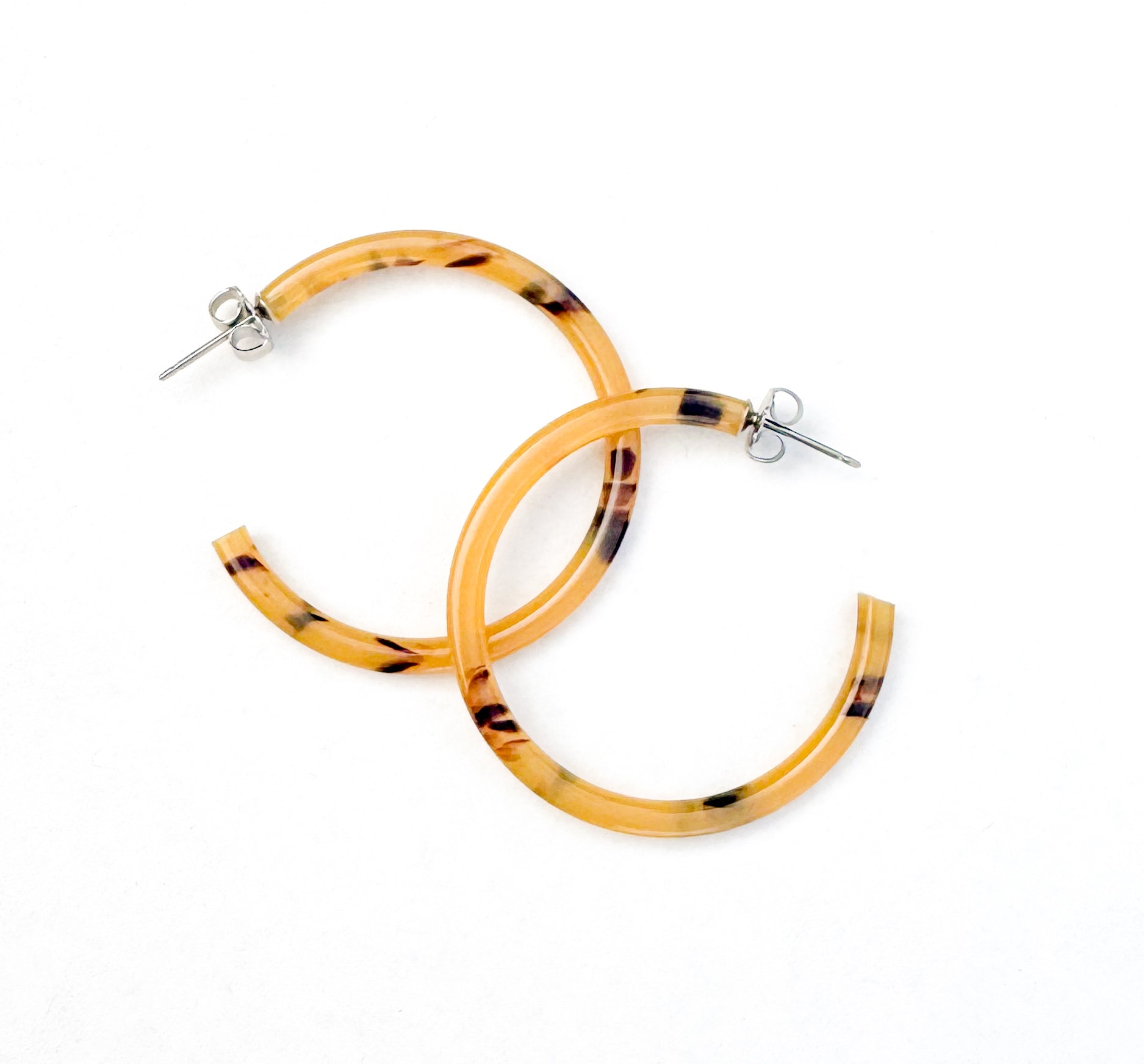 1.5” Caramel Tortoise Skinny Hoop Earring Handmade in NYC From Italian Cellulose Acetate