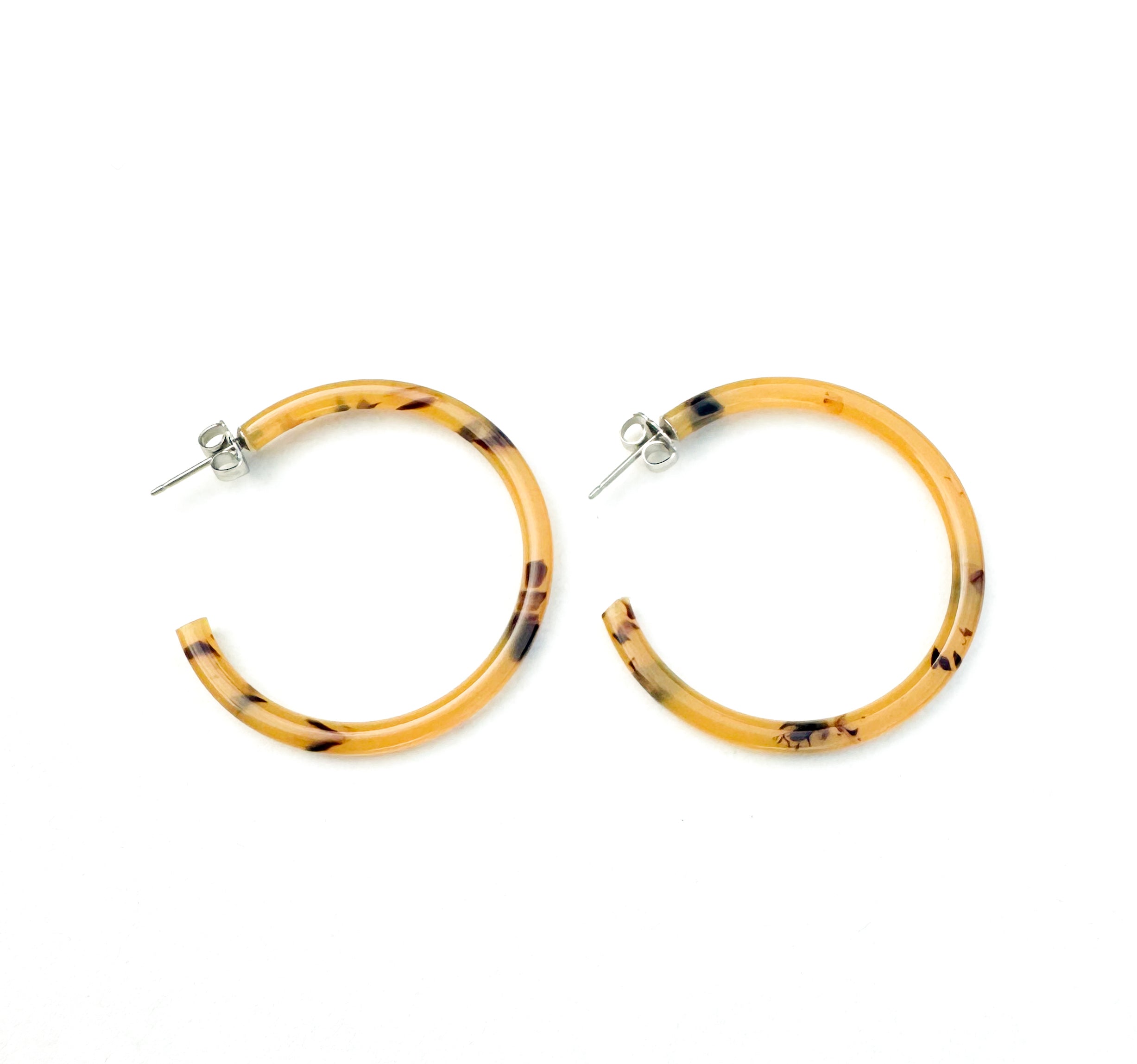 1.5” Caramel Tortoise Skinny Hoop Earring Handmade in NYC From Italian Cellulose Acetate