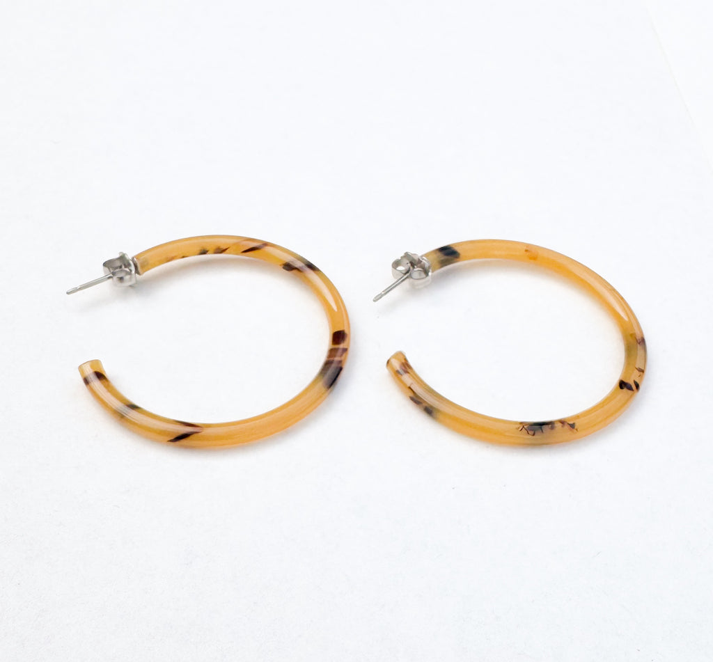 1.5” Caramel Tortoise Skinny Hoop Earring Handmade in NYC From Italian Cellulose Acetate
