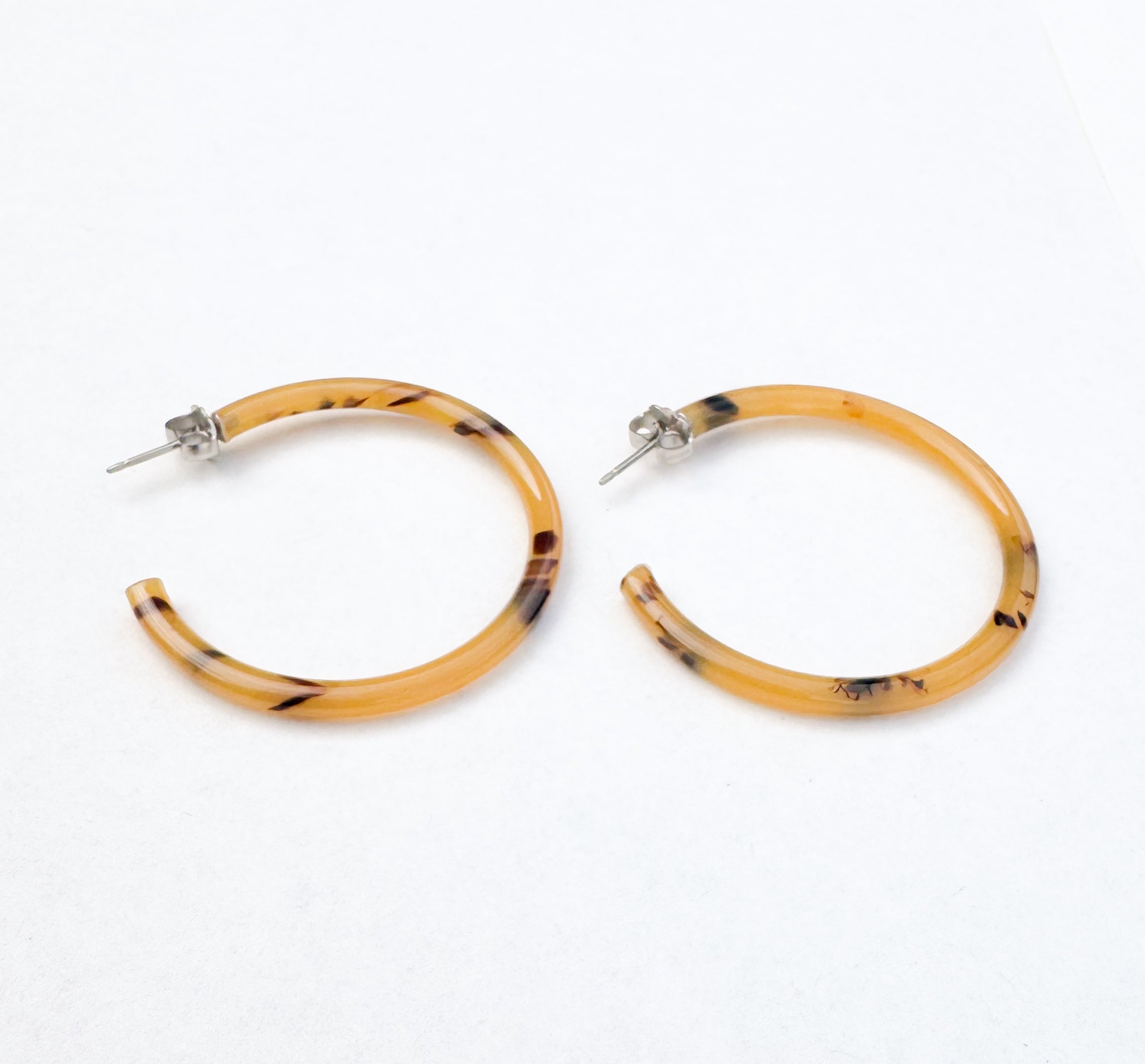 1.5” Caramel Tortoise Skinny Hoop Earring Handmade in NYC From Italian Cellulose Acetate