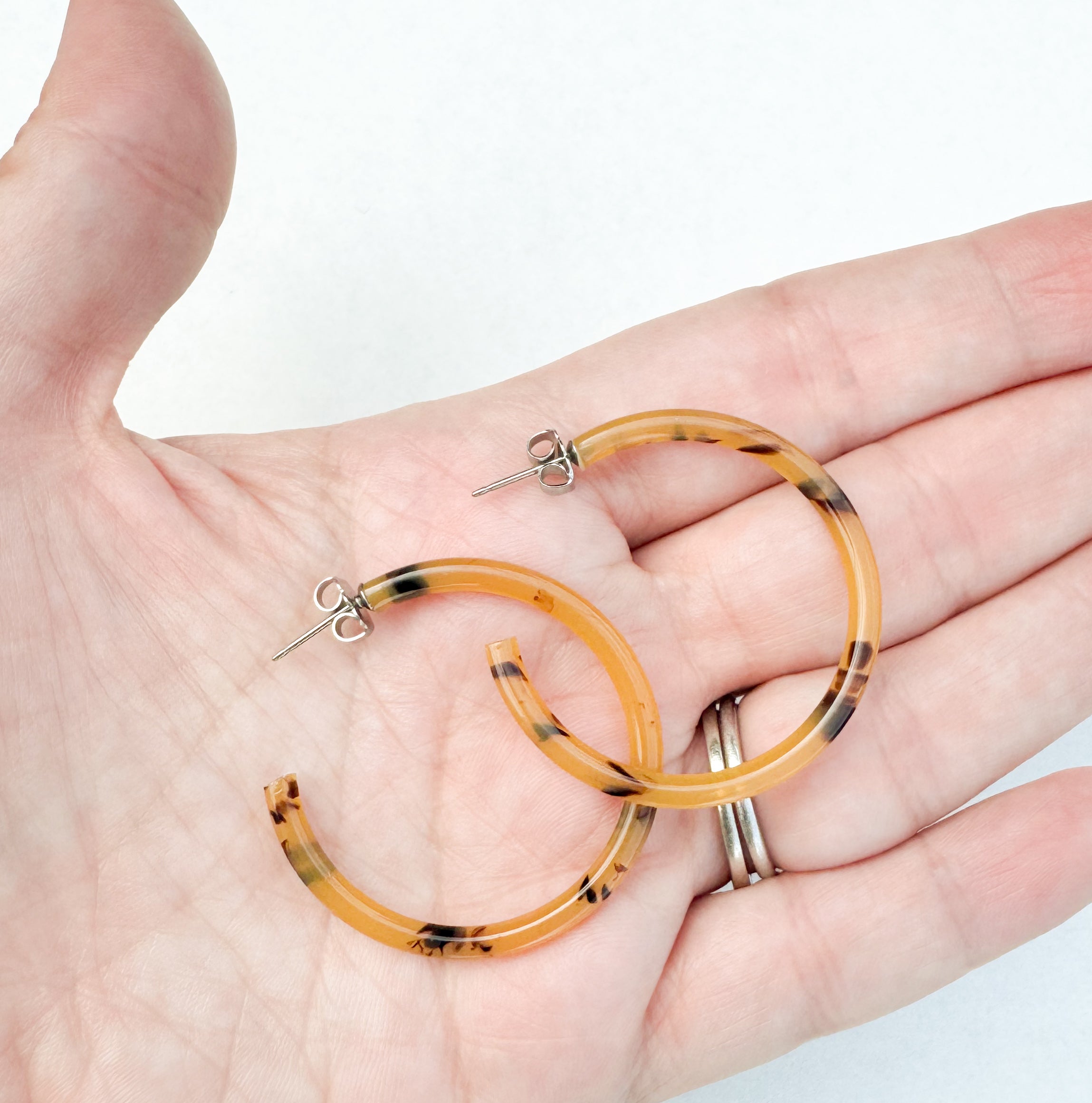 1.5” Caramel Tortoise Skinny Hoop Earring Handmade in NYC From Italian Cellulose Acetate