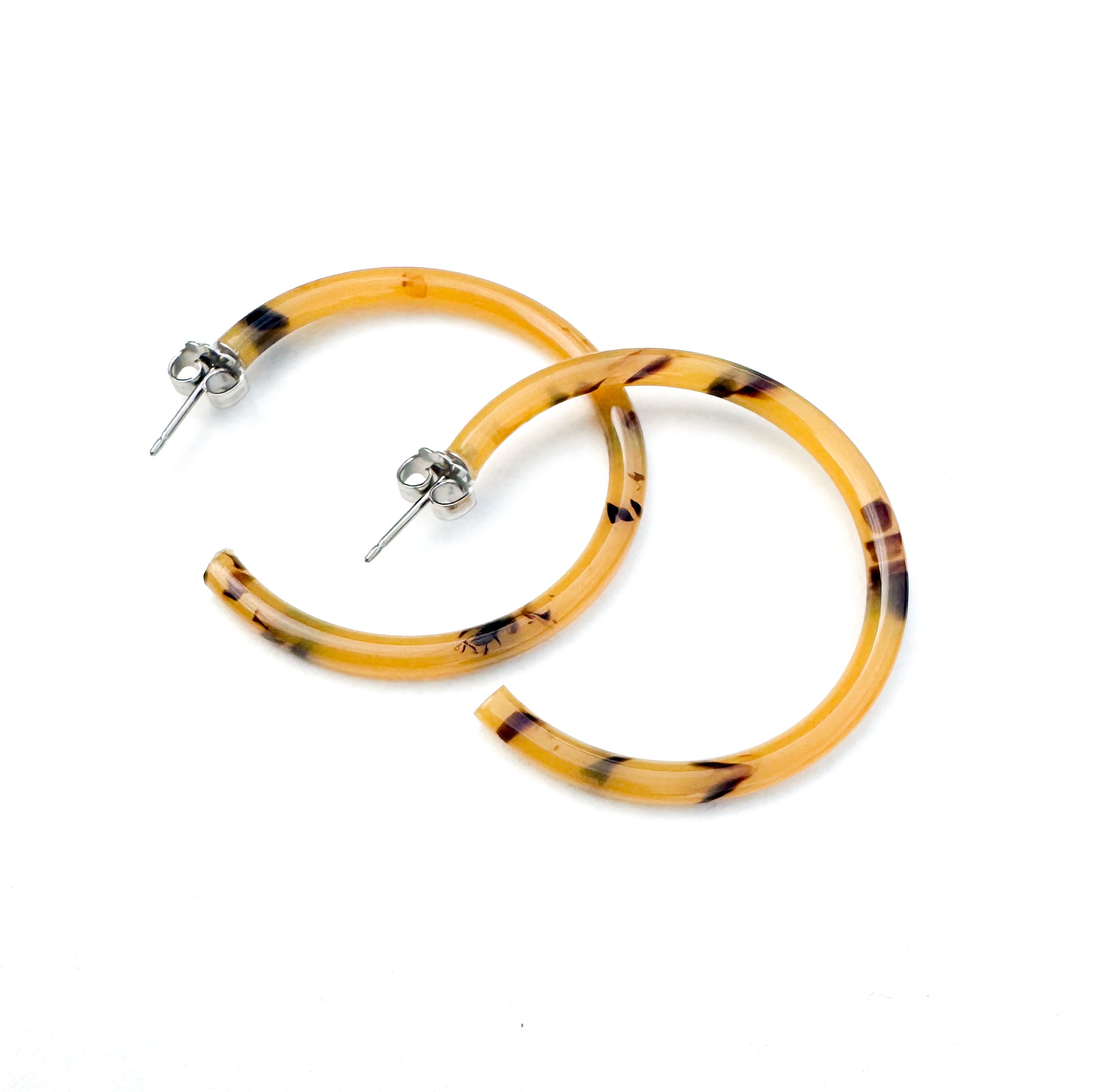 1.5” Caramel Tortoise Skinny Hoop Earring Handmade in NYC From Italian Cellulose Acetate