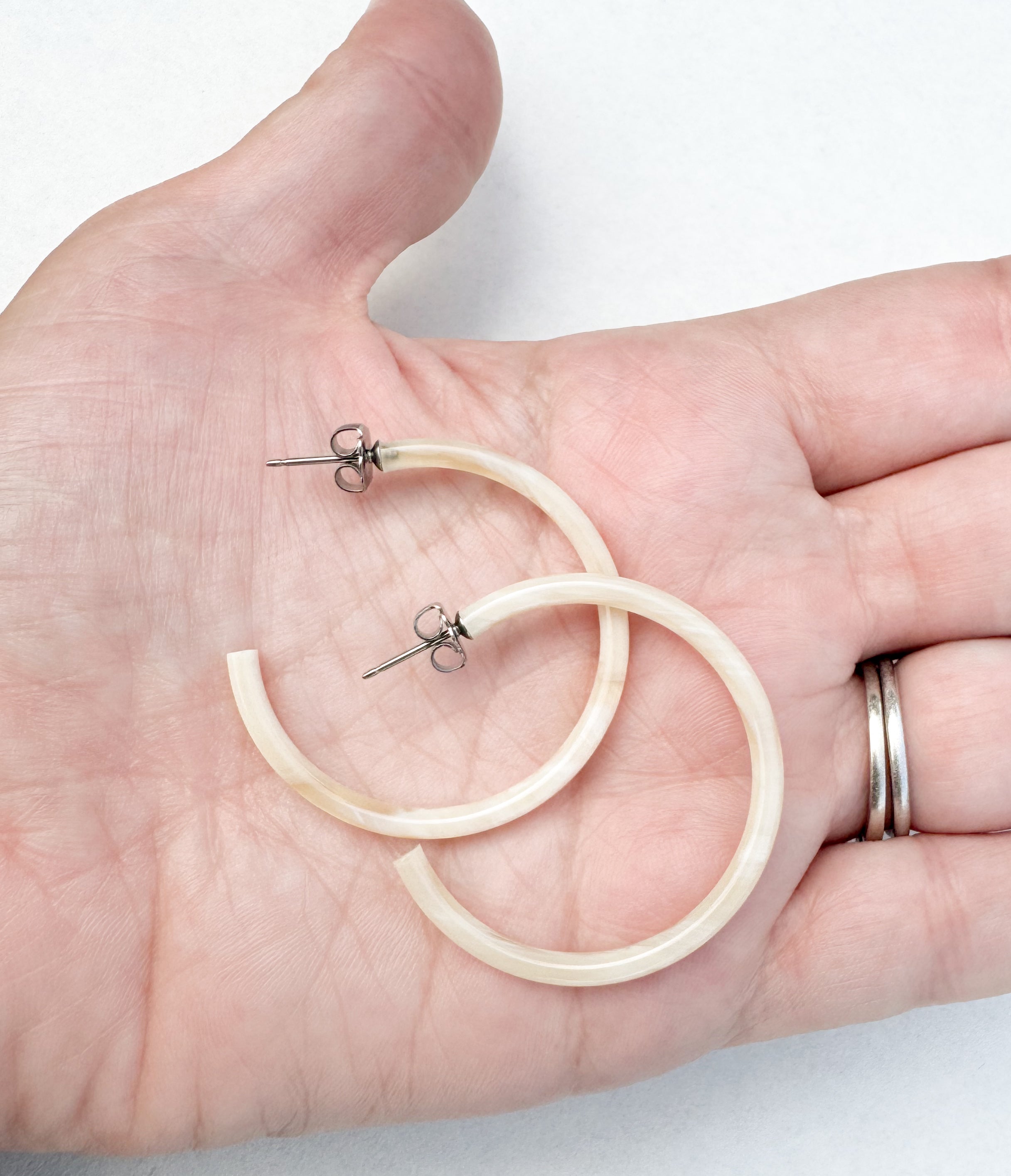 1.5” Light Horn Skinny Hoop Hearring Handmade in NYC From Italian Cellulose Acetate