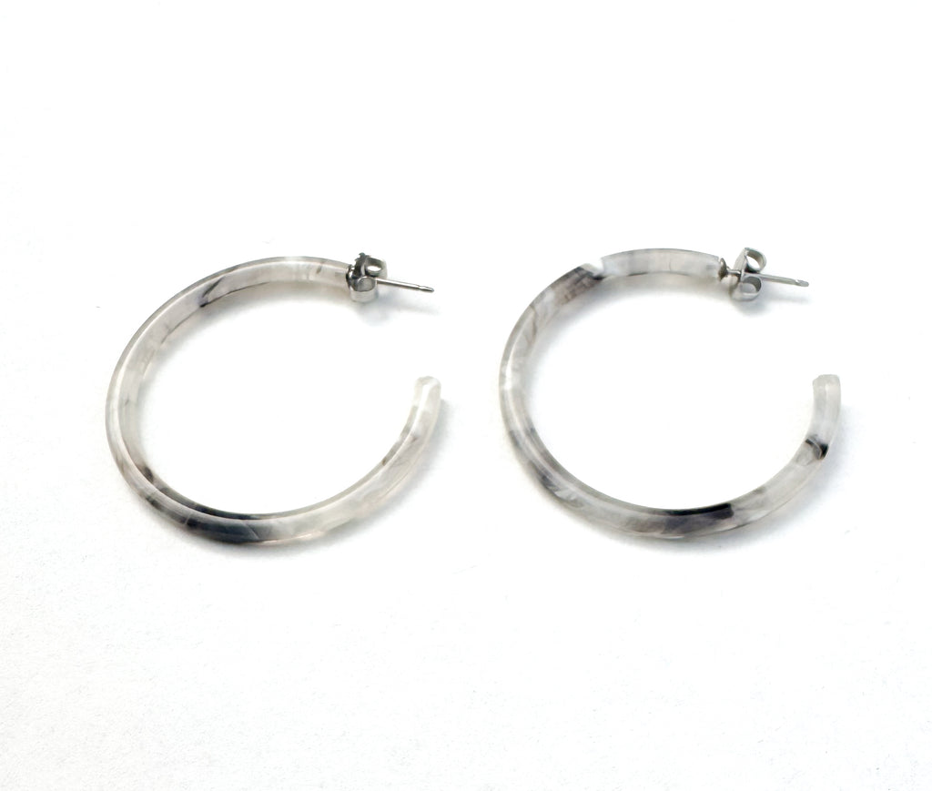 1.5” Smokey Gray Skinny Hoop Earring Handmade in NYC From Italian Cellulose Acetate