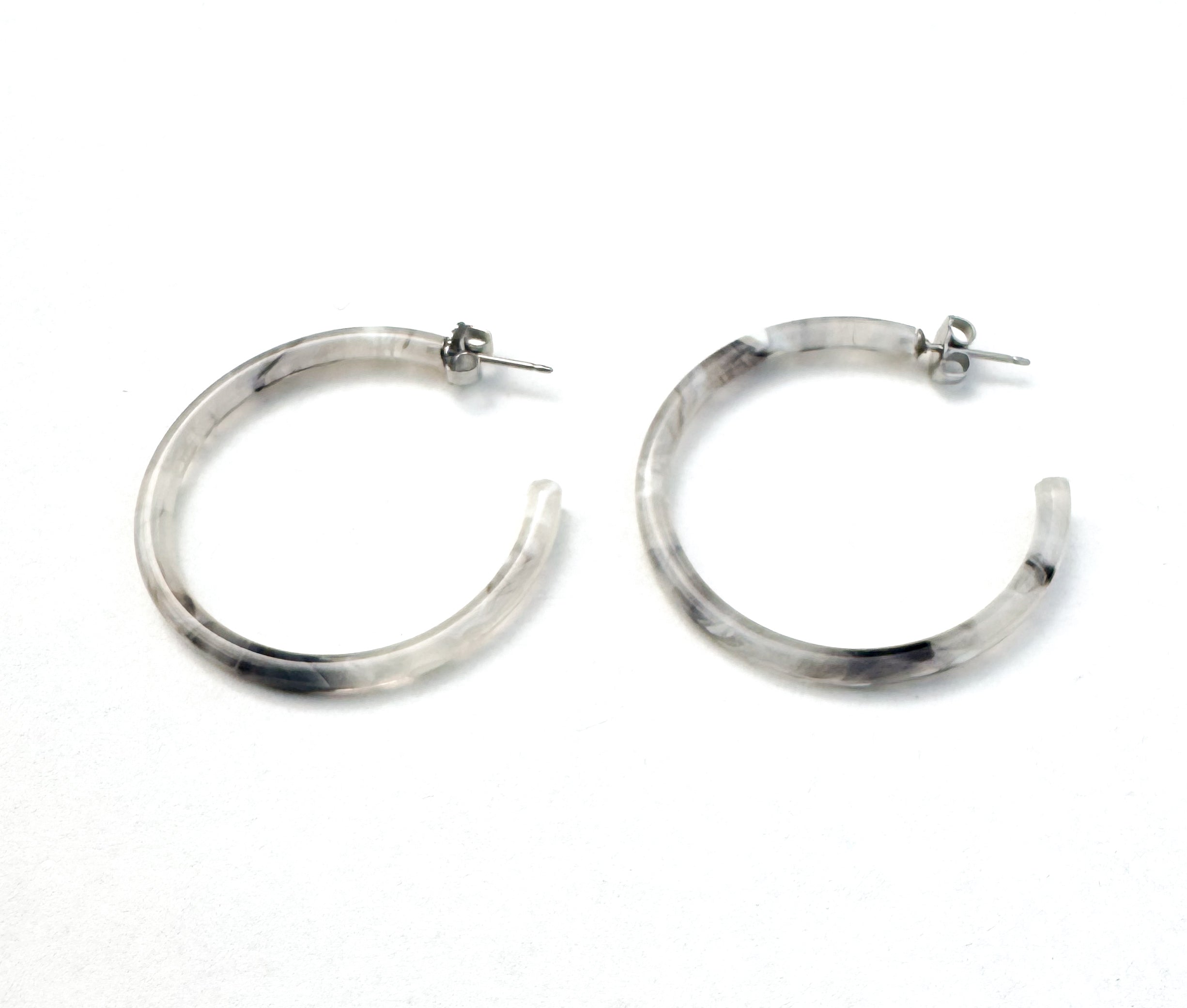 1.5” Smokey Gray Skinny Hoop Earring Handmade in NYC From Italian Cellulose Acetate