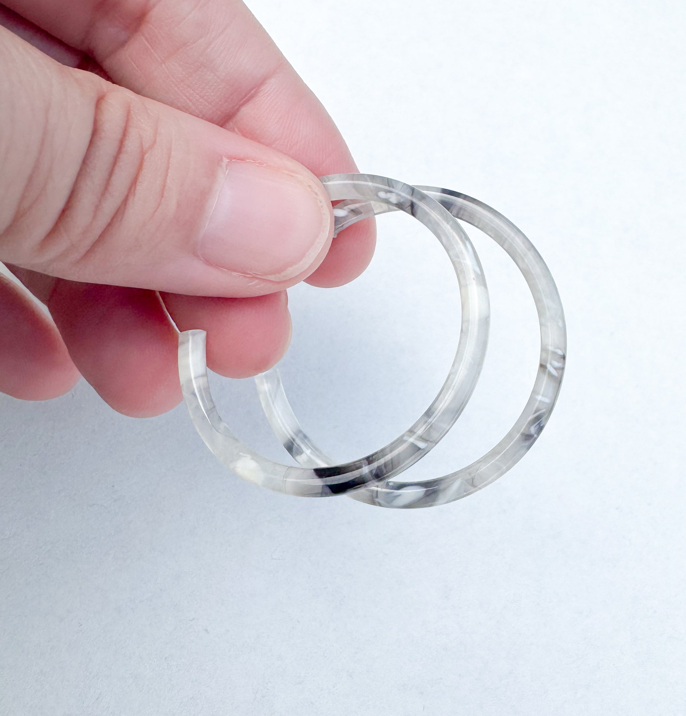 1.5” Smokey Gray Skinny Hoop Earring Handmade in NYC From Italian Cellulose Acetate