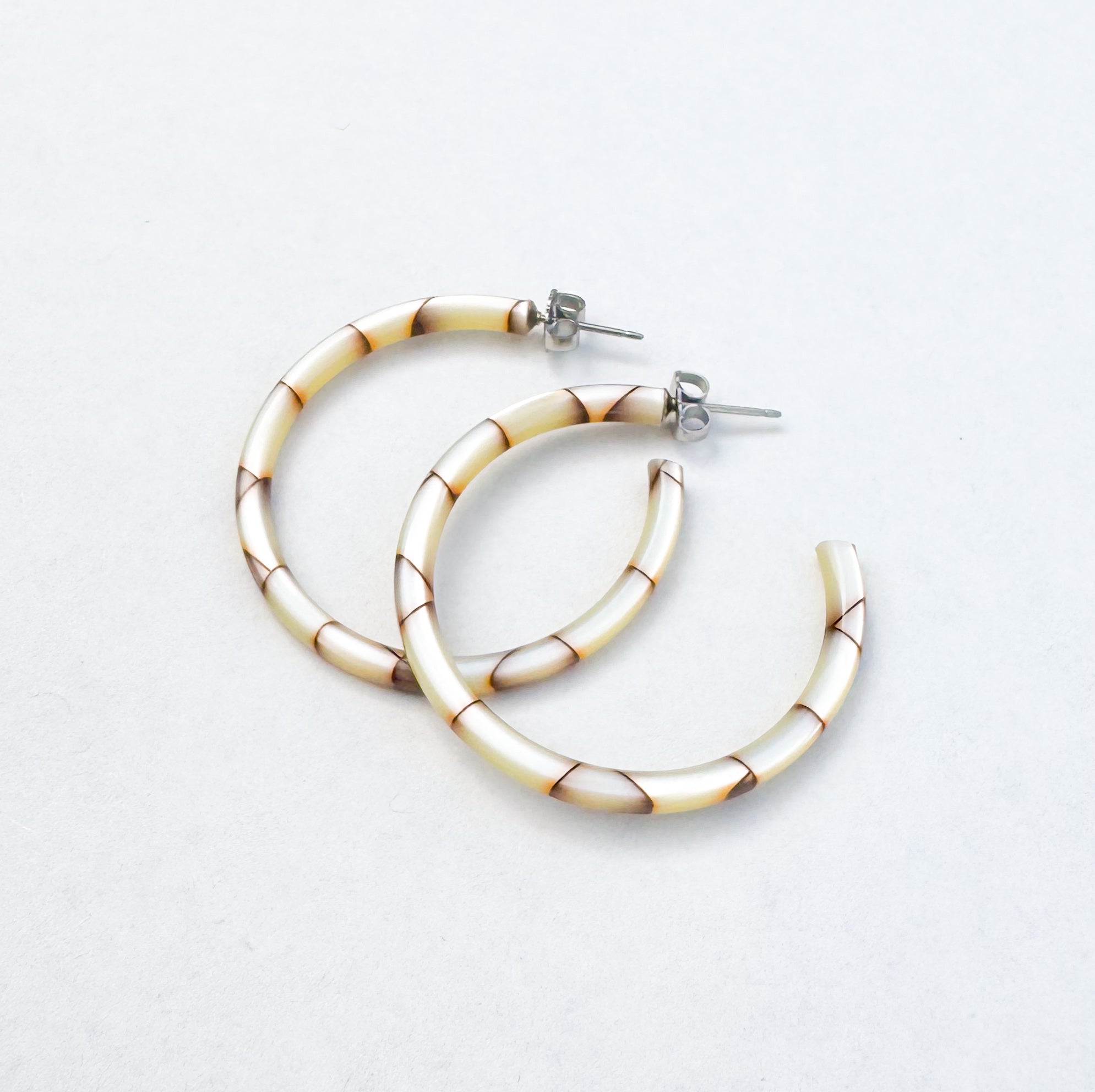 1.5” Blonde Iridescent Tortoise Skinny Hoop Earring Handmade in NYC From Italian Cellulose Acetate (Copy)