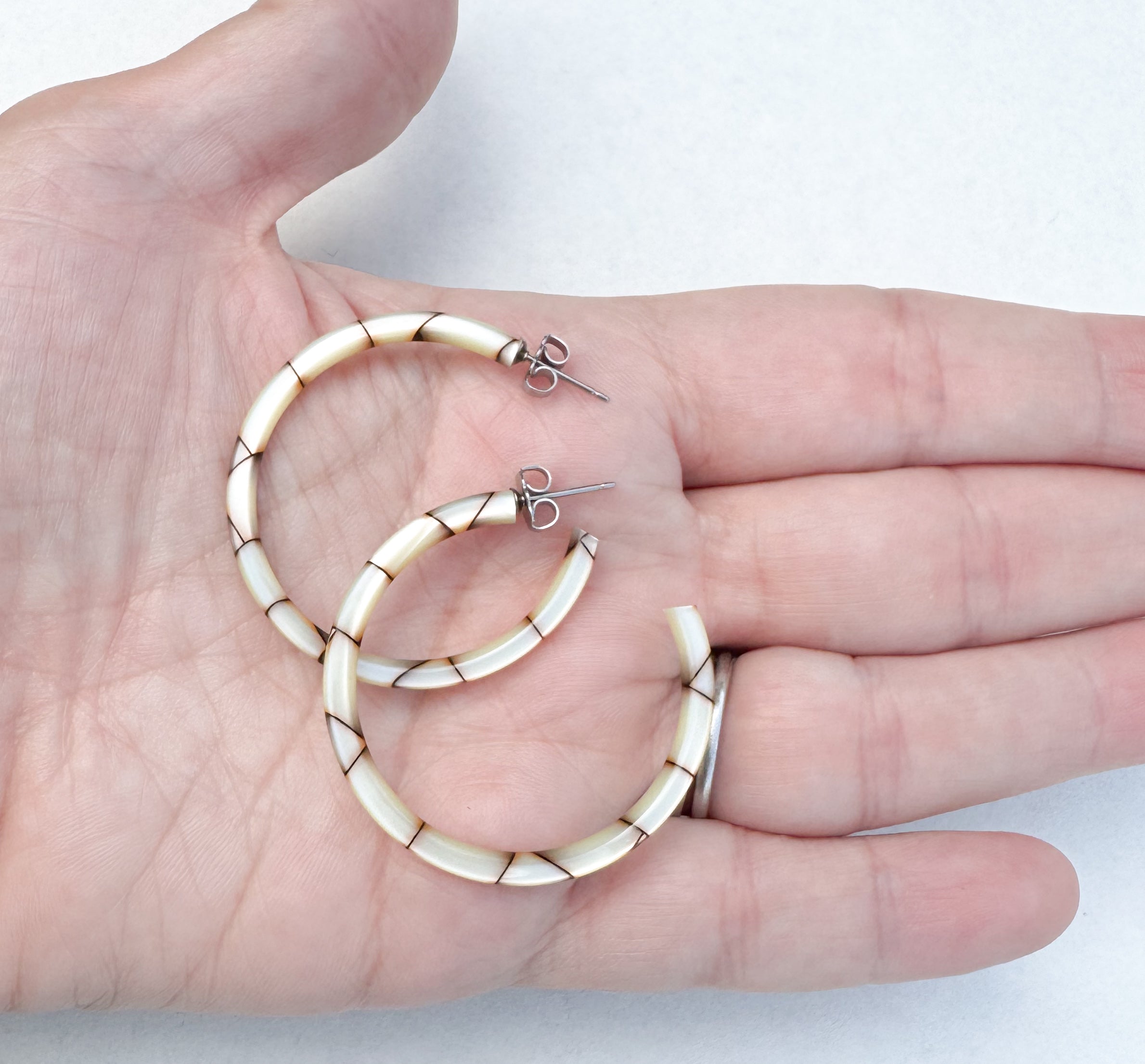 1.5” Blonde Iridescent Tortoise Skinny Hoop Earring Handmade in NYC From Italian Cellulose Acetate (Copy)