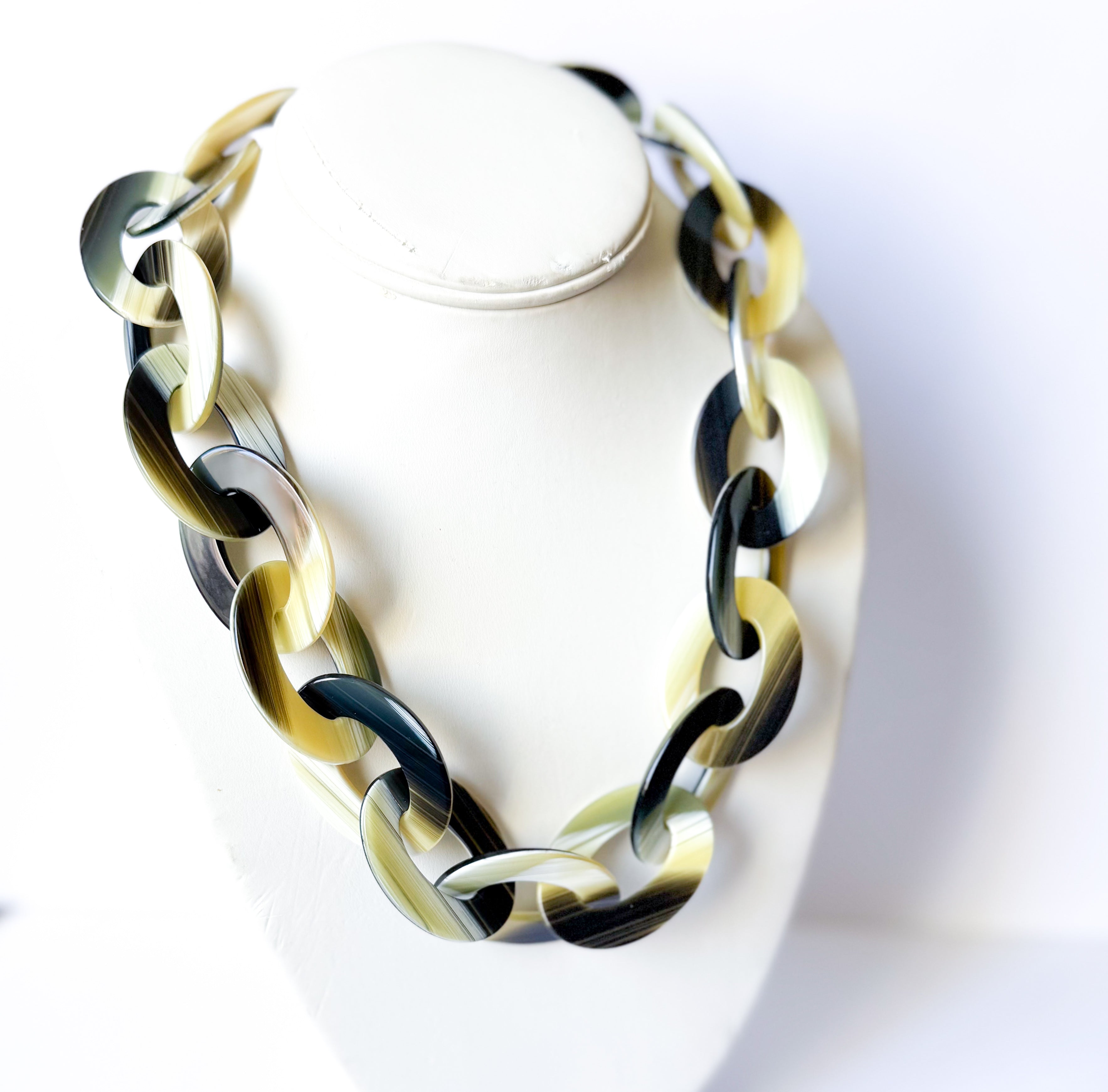 Green Horn Chunky Chain Necklace Handmade From Italian Cellulose Acetate