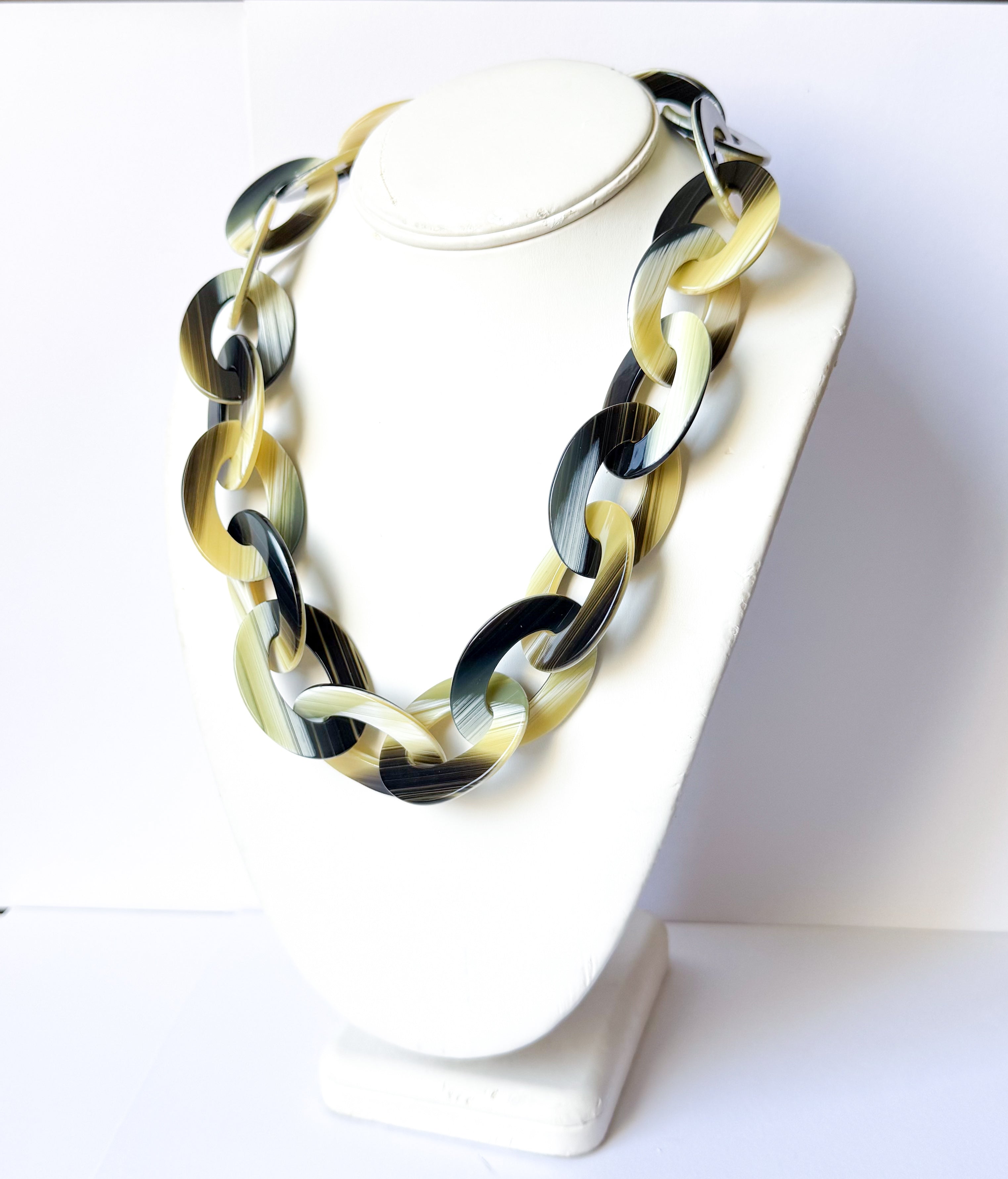 Green Horn Chunky Chain Necklace Handmade From Italian Cellulose Acetate