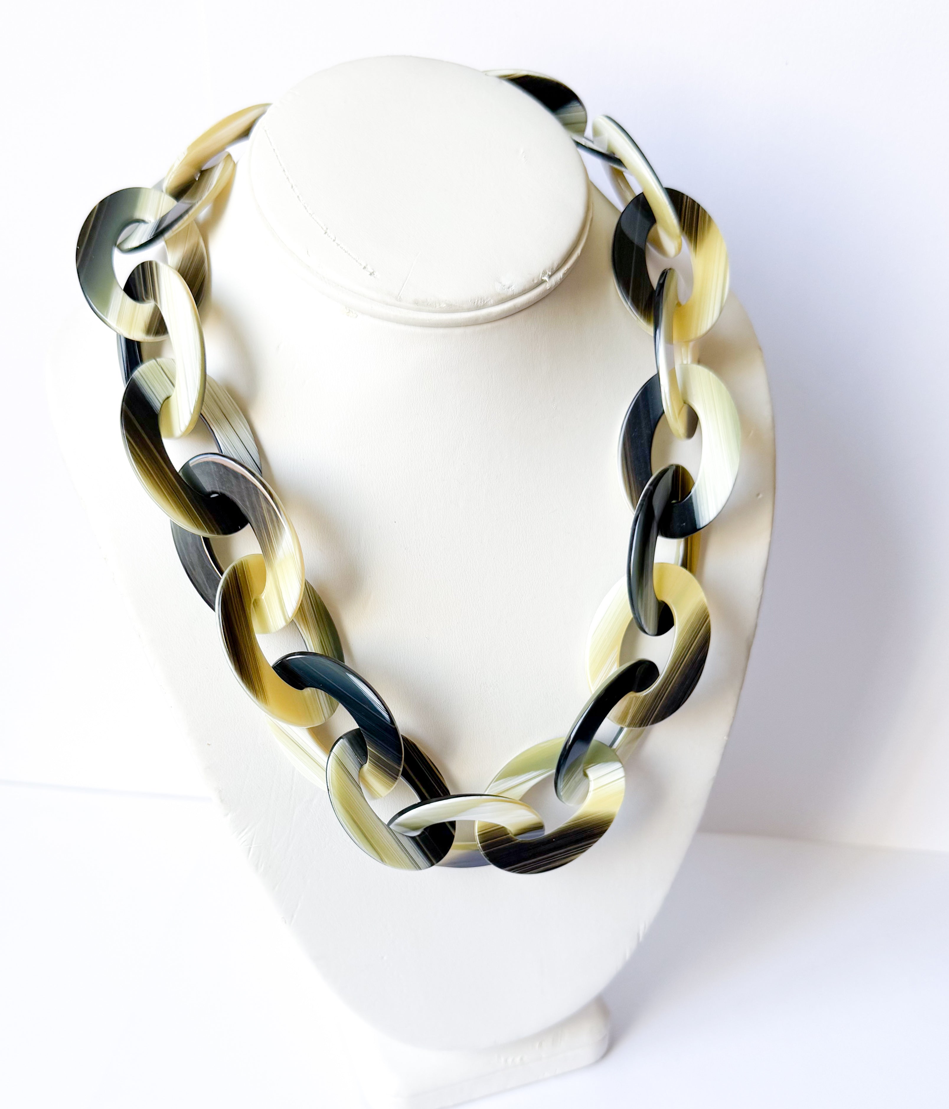 Green Horn Chunky Chain Necklace Handmade From Italian Cellulose Acetate