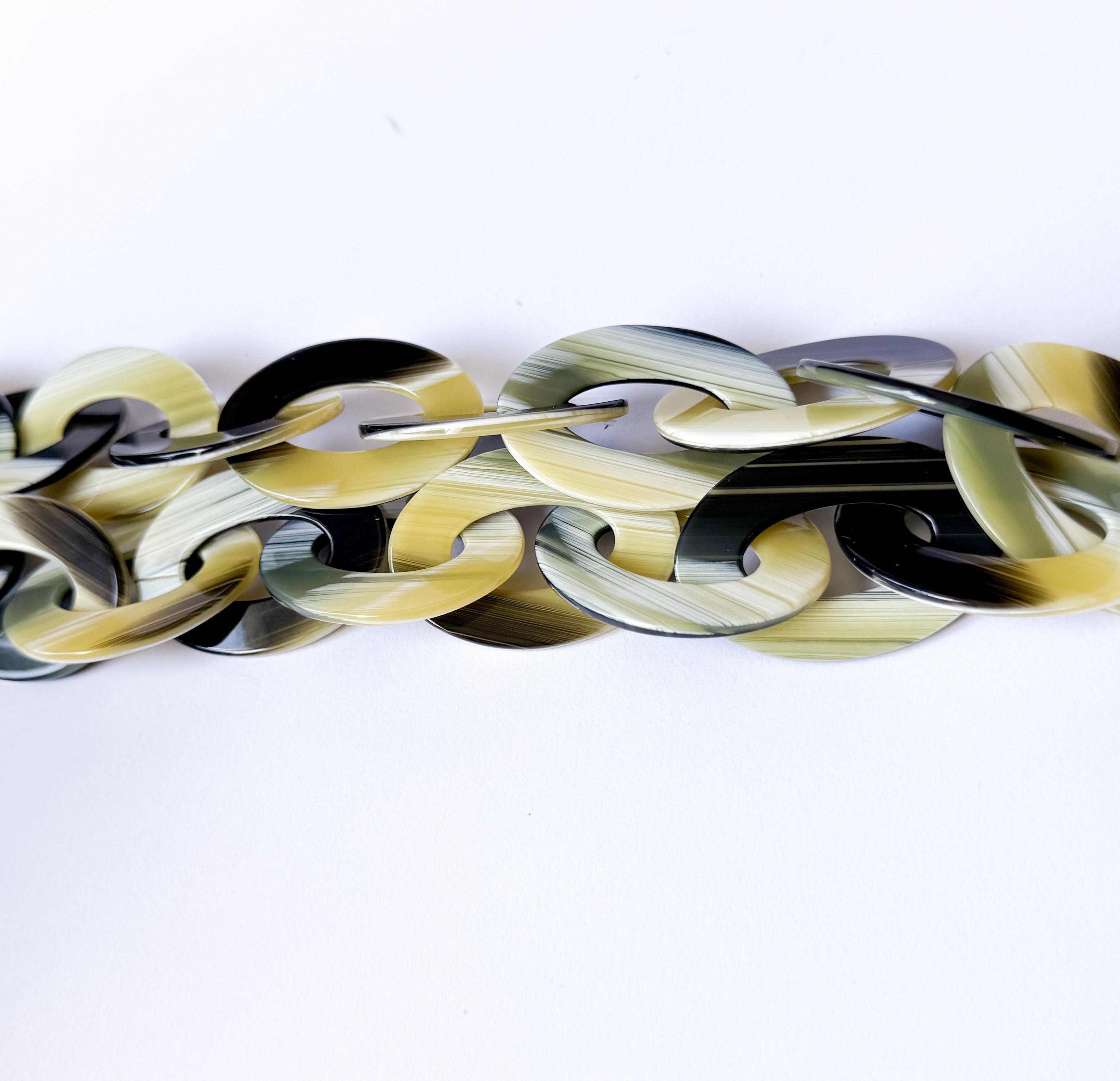 Green Horn Chunky Chain Necklace Handmade From Italian Cellulose Acetate