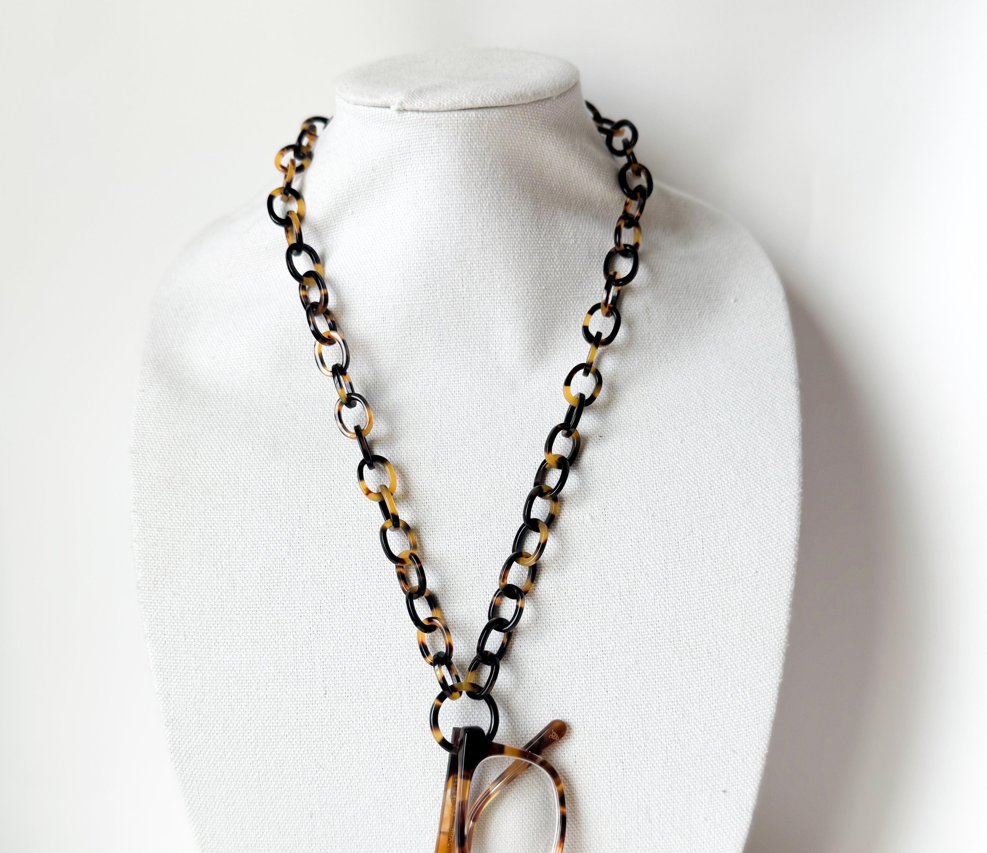 Tortoise Shell Eyeglass Chain Necklace With Loop: Fine Italian Cellulose Acetate, Handmade in NYC