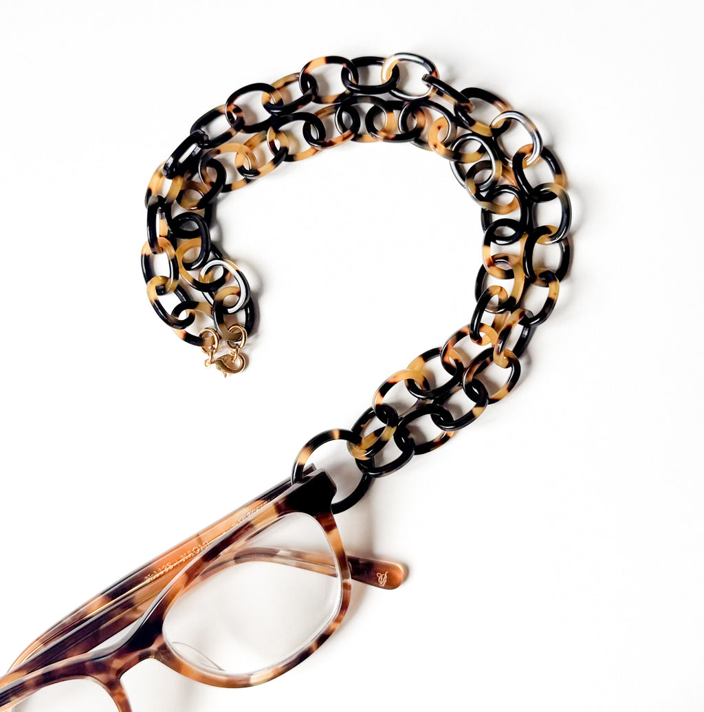 Tortoise Shell Eyeglass Chain Necklace With Loop: Fine Italian Cellulose Acetate, Handmade in NYC