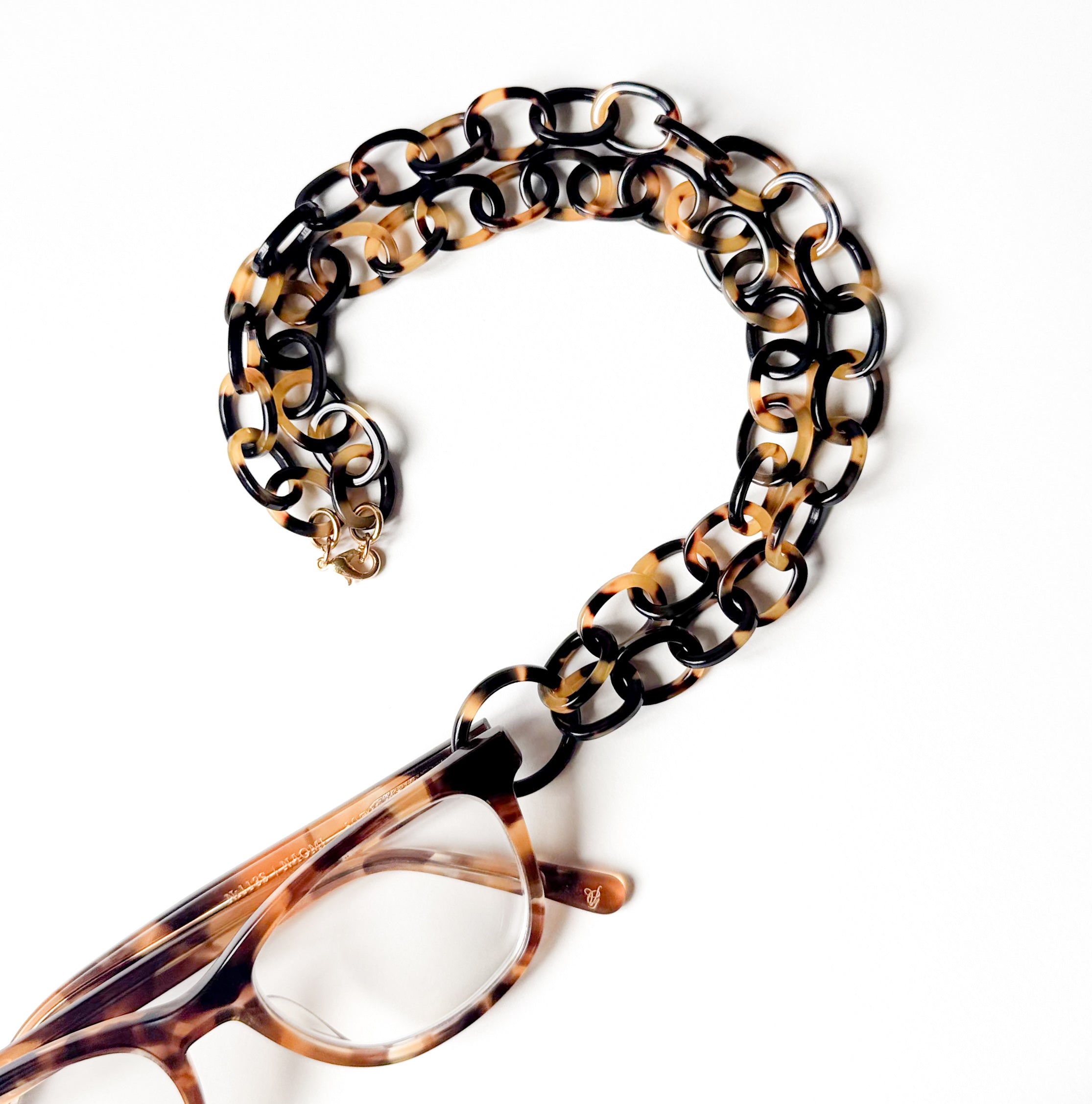 Tortoise Shell Eyeglass Chain Necklace With Loop: Fine Italian Cellulose Acetate, Handmade in NYC