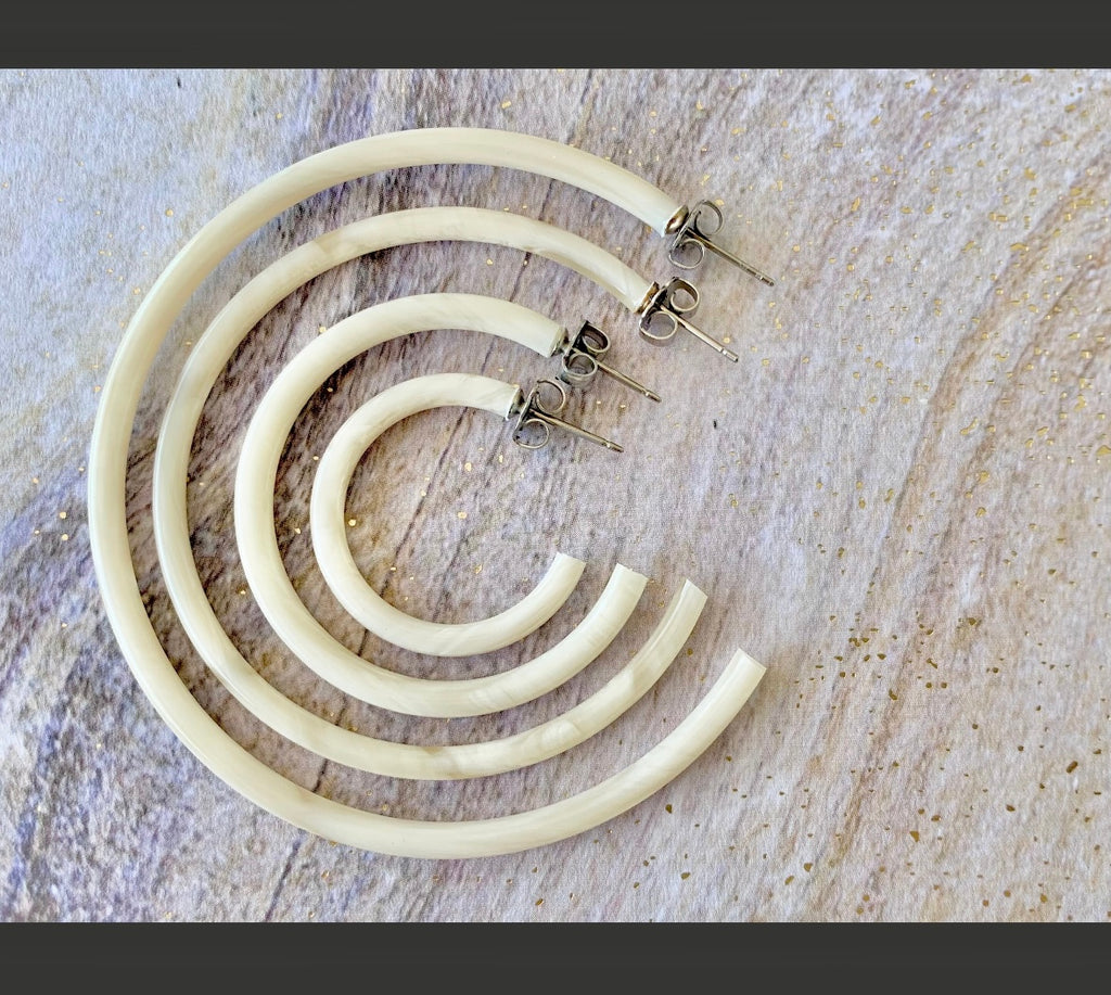 1.5” Light Horn Skinny Hoop Hearring Handmade in NYC From Italian Cellulose Acetate