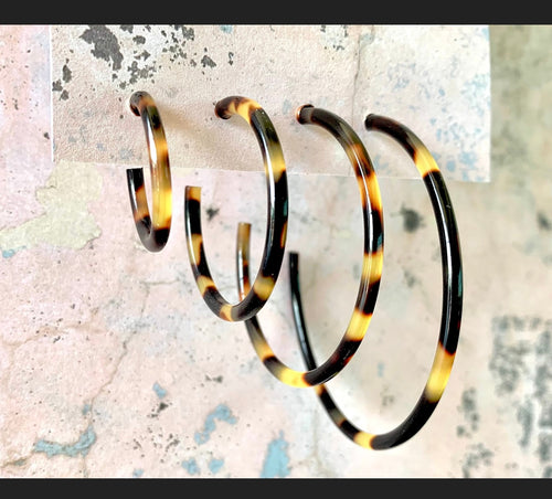 1" Tortoise Shell Hoop Earring Handmade in NYC From The Finest Italian Cellulose Acetate