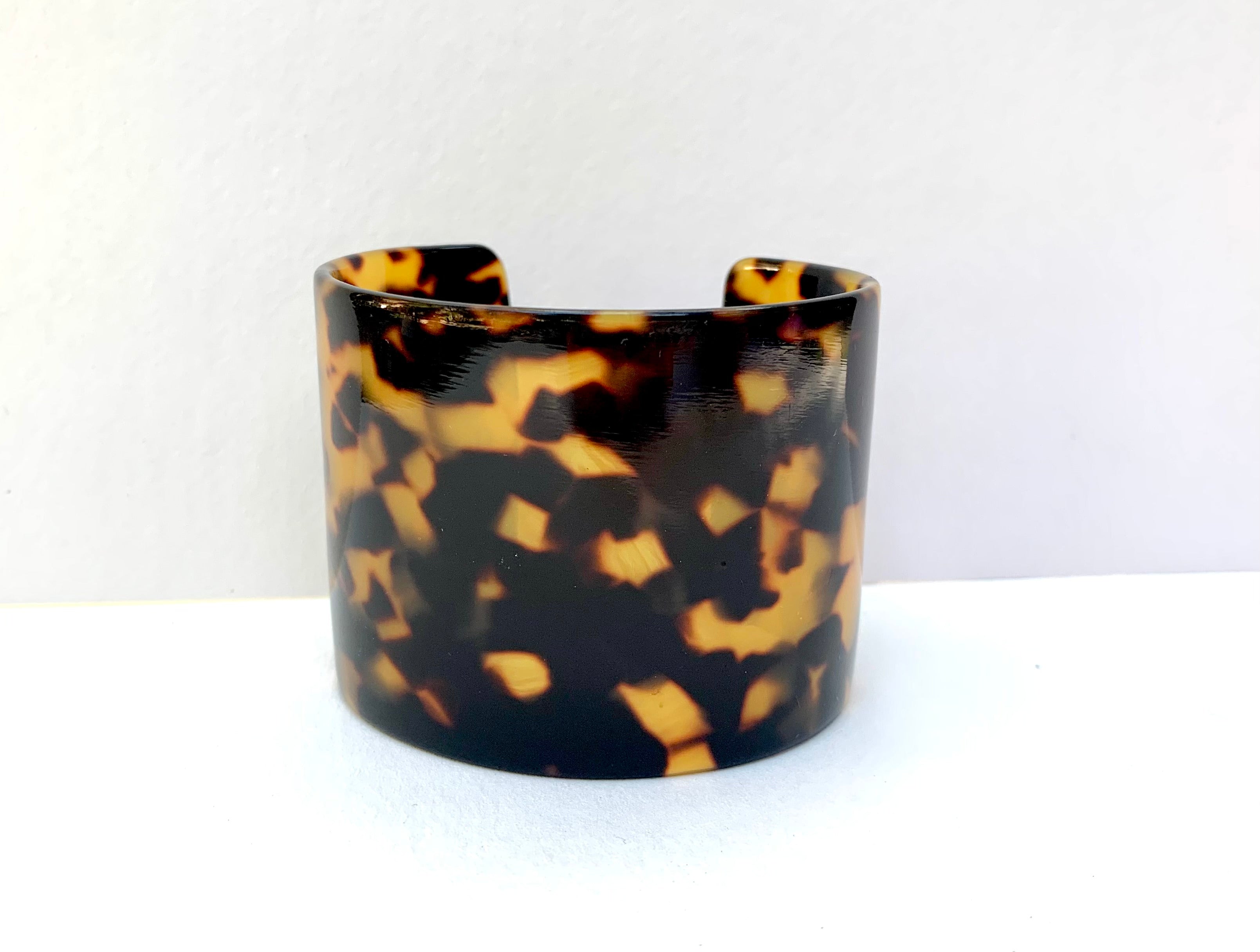Tortoise Shell Cuff Bracelet 2" Wide Solid Tortoise Cuff Handmade in NYC From Italian Cellulose Acetate